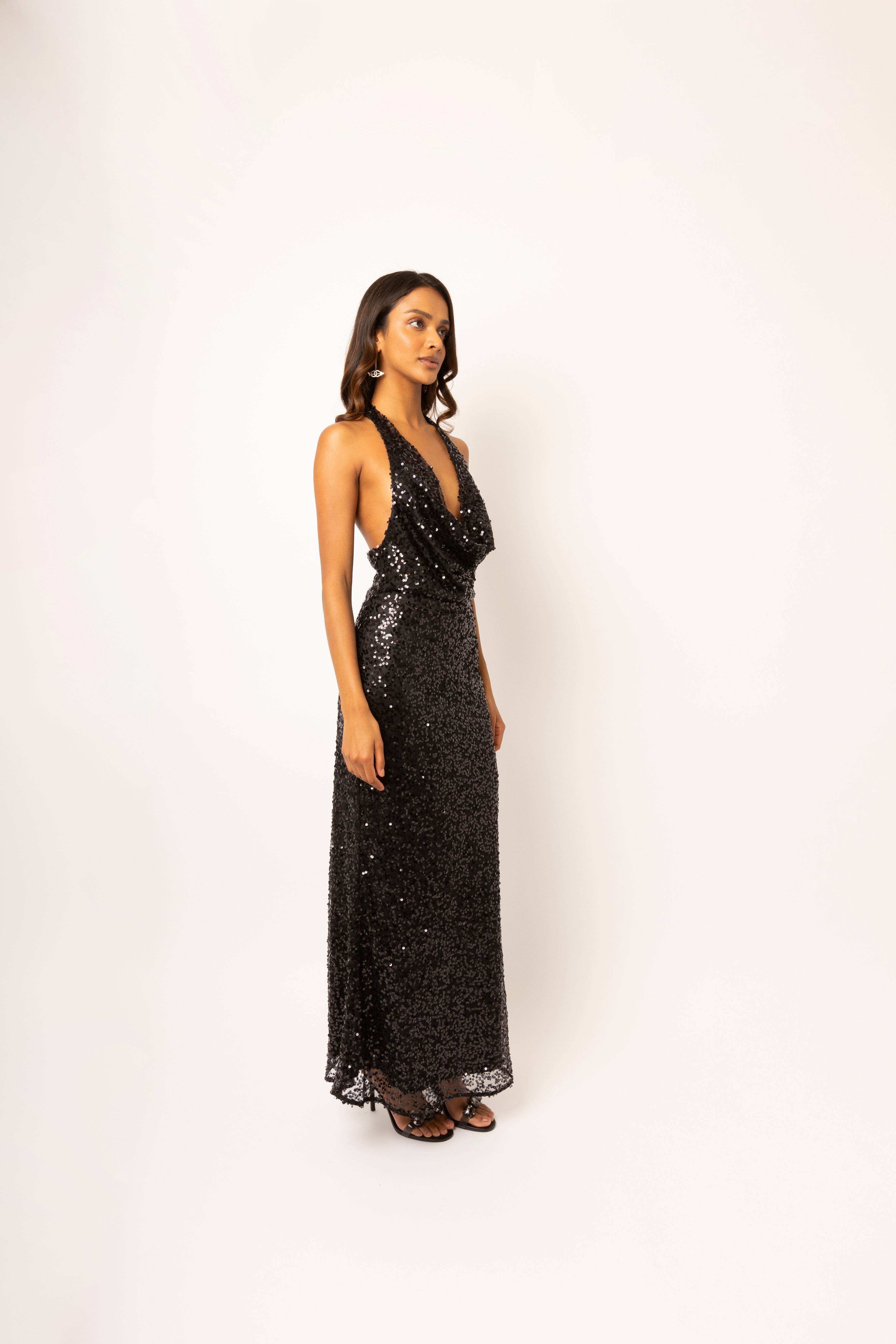 Rio Black Halter-neck Embellished Maxi Dress