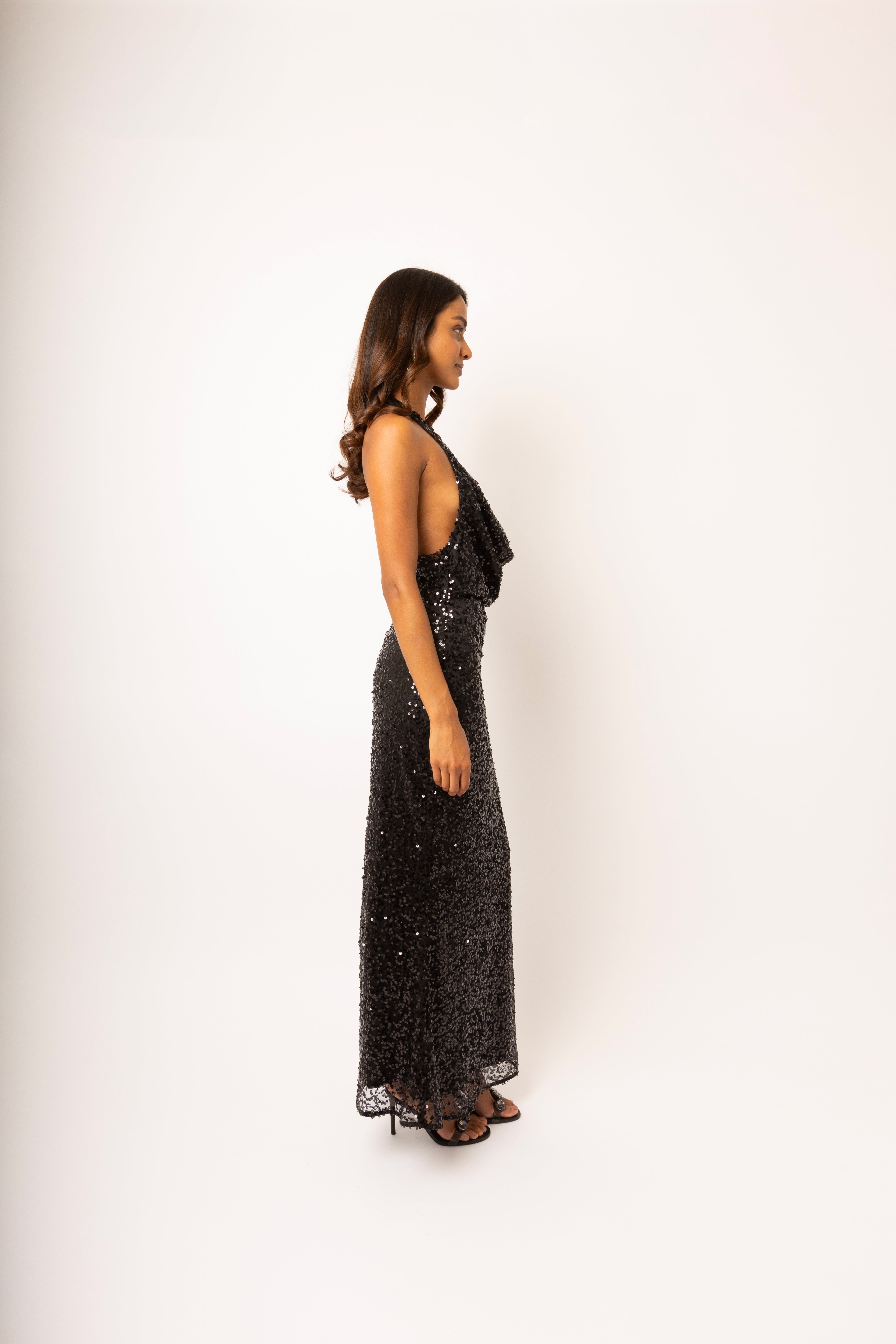 Rio Black Halter-neck Embellished Maxi Dress