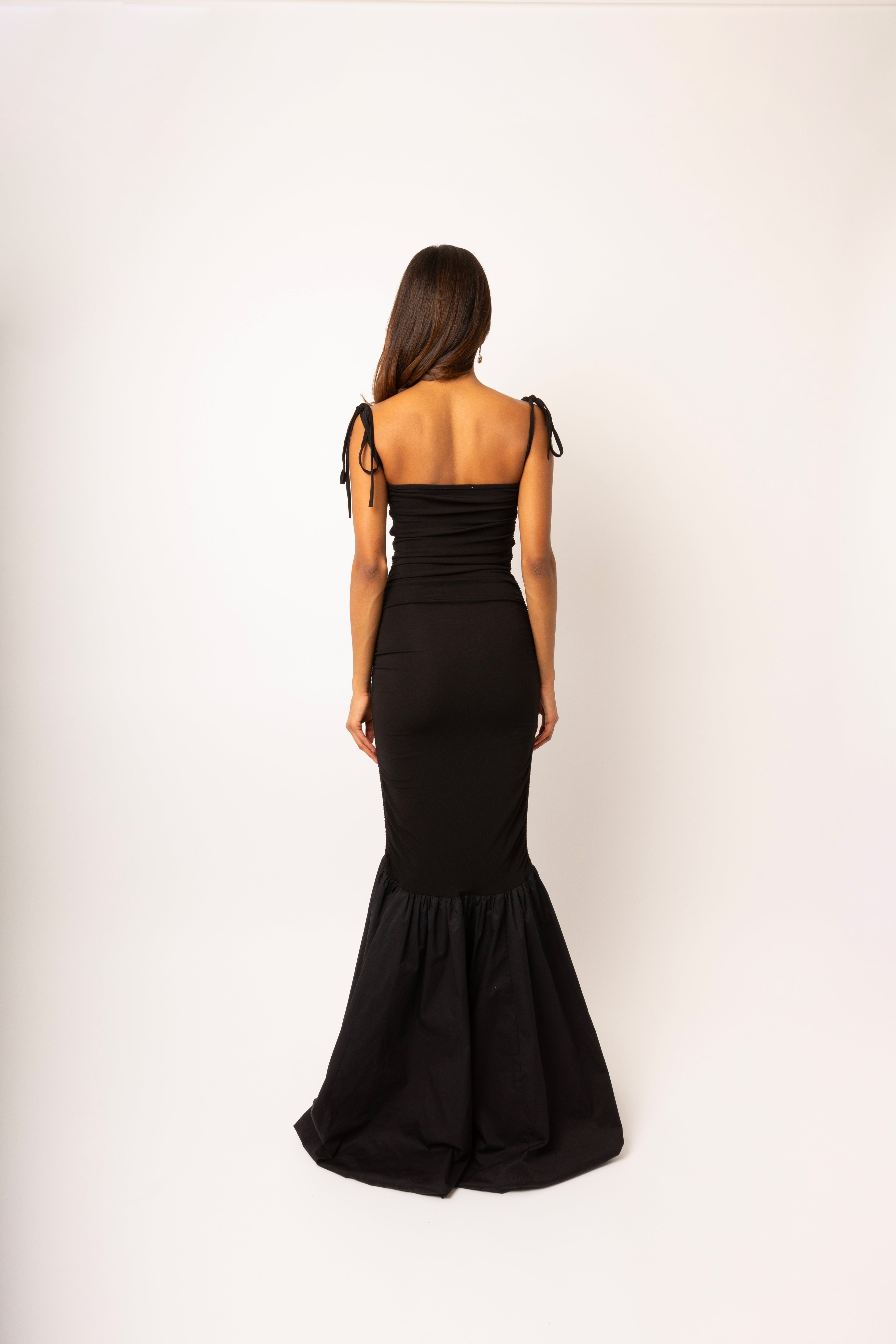 Alexa Pure Cotton Black Fishtail Maxi Dress