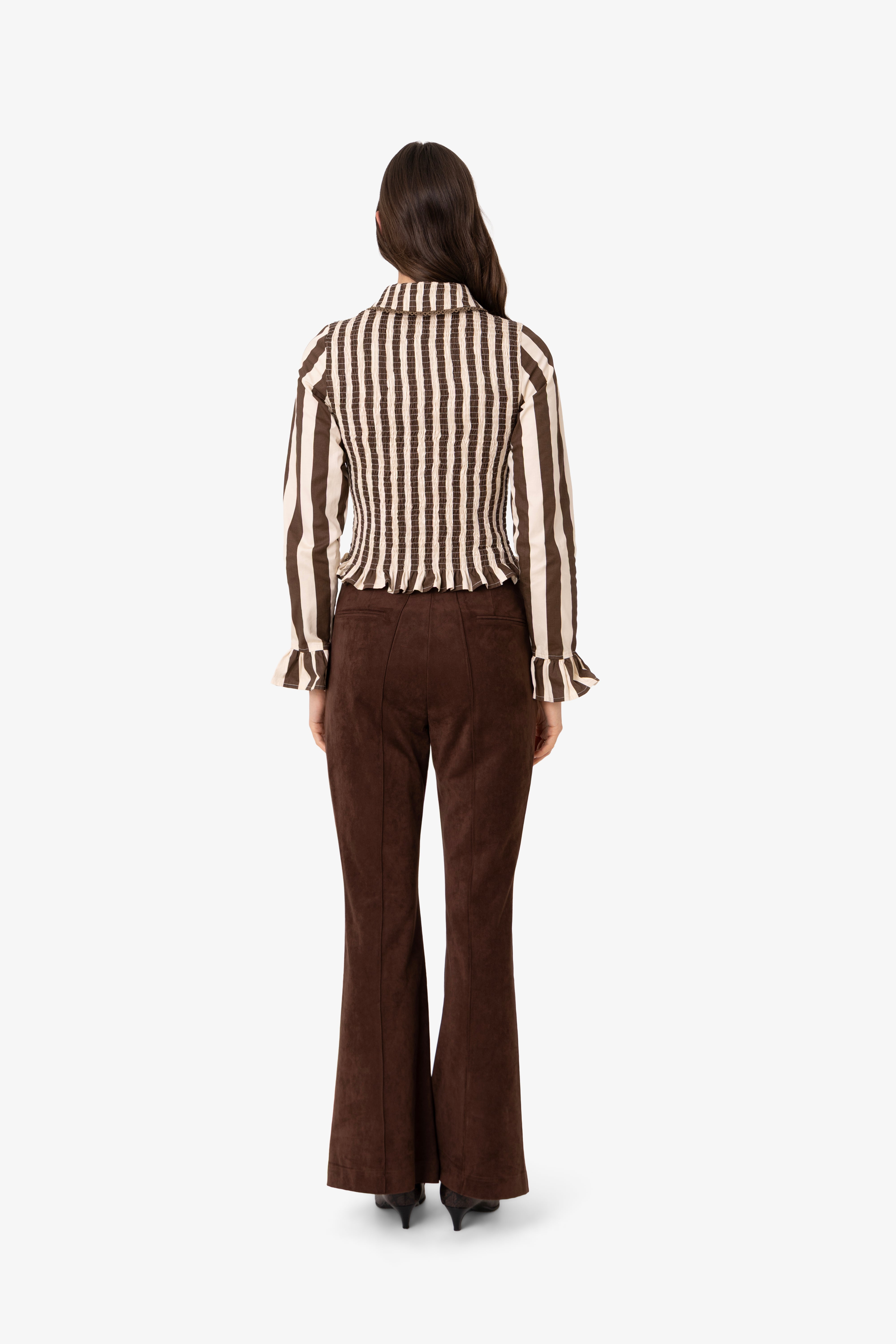 Yasmine Cotton Brown Stripe Smocked Shirt
