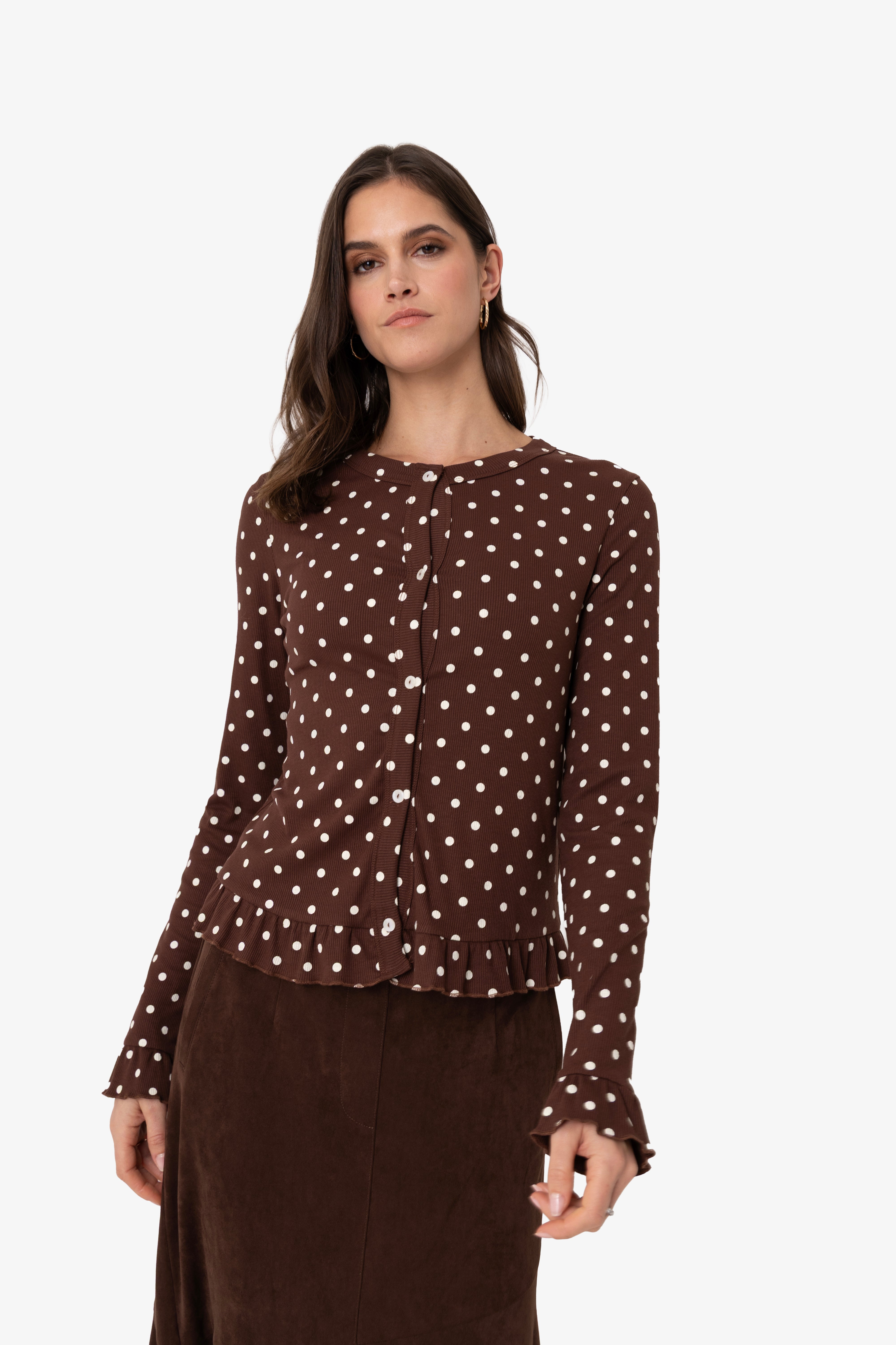 Edie Viscose Brown Polkadot Cardigan