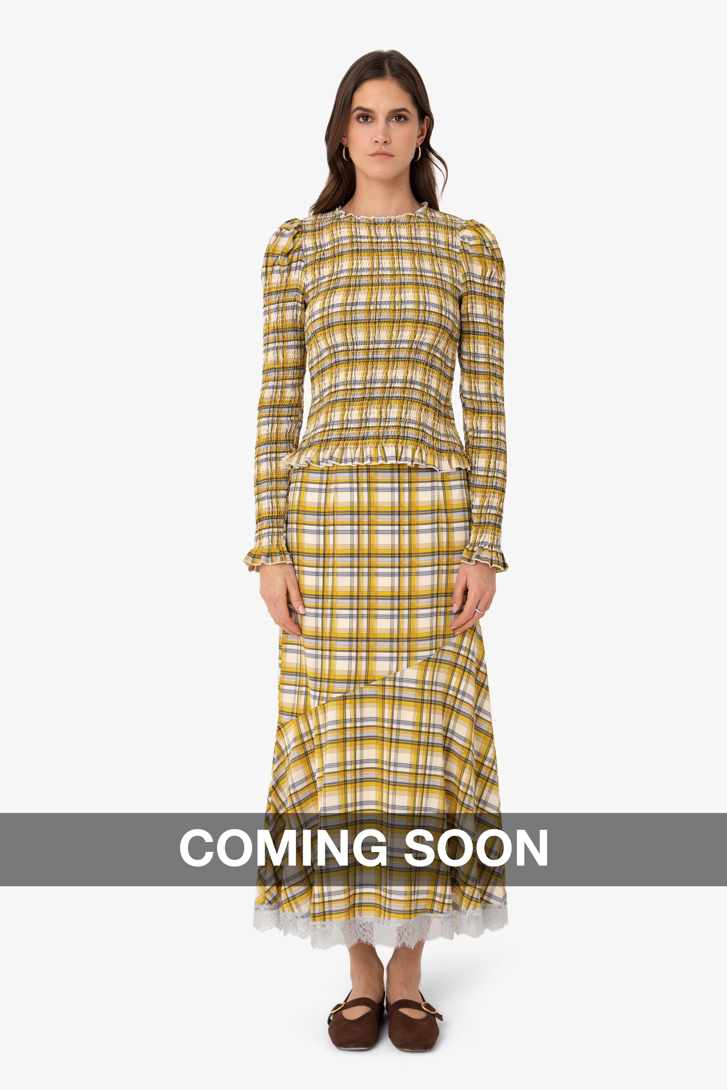 Sunnie Yellow Plaid Asymetric Lace Trim Skirt