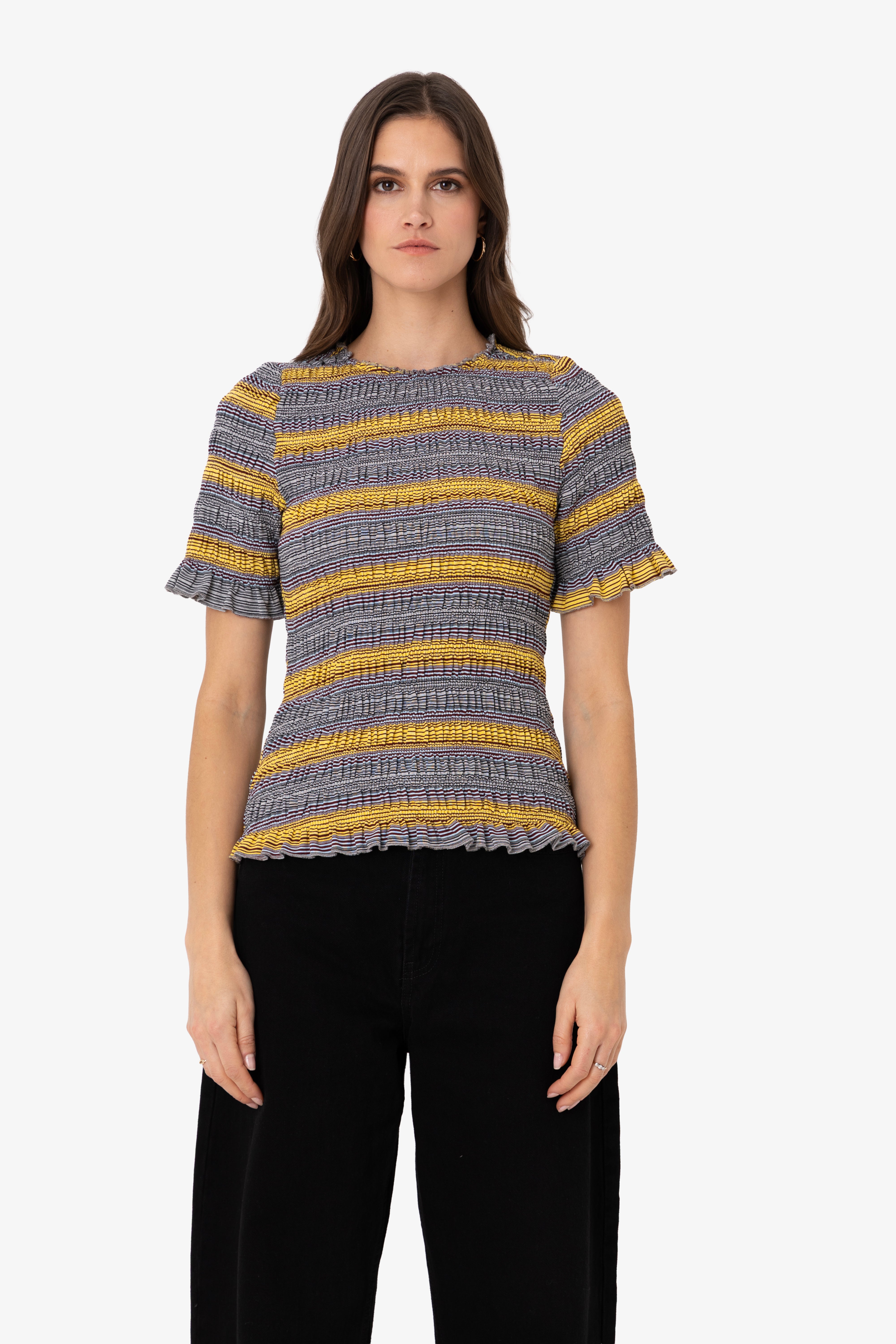 Romy Multi Stripe Smocked Cotton Knitted Top