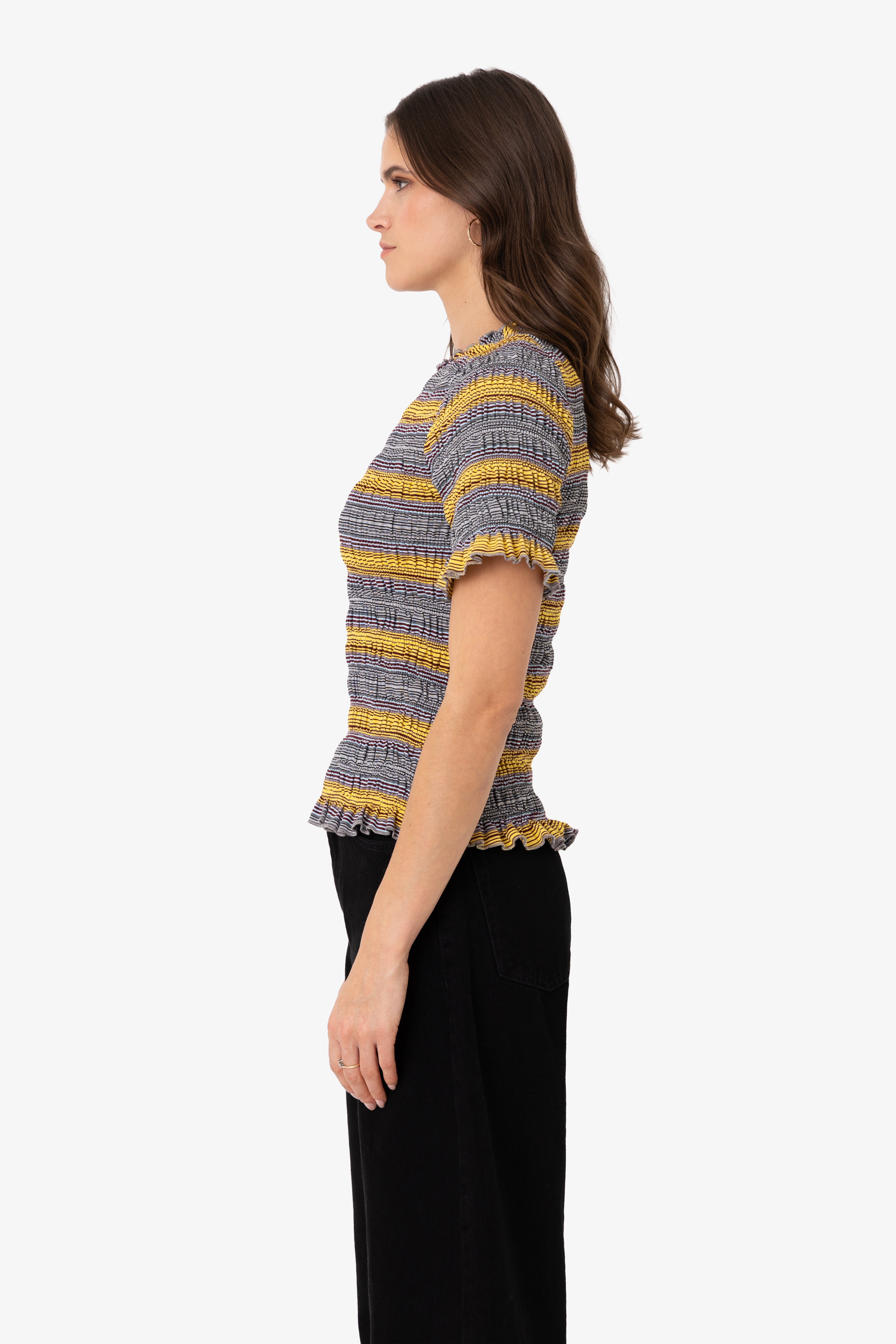 Romy Multi Stripe Smocked Cotton Knitted Top