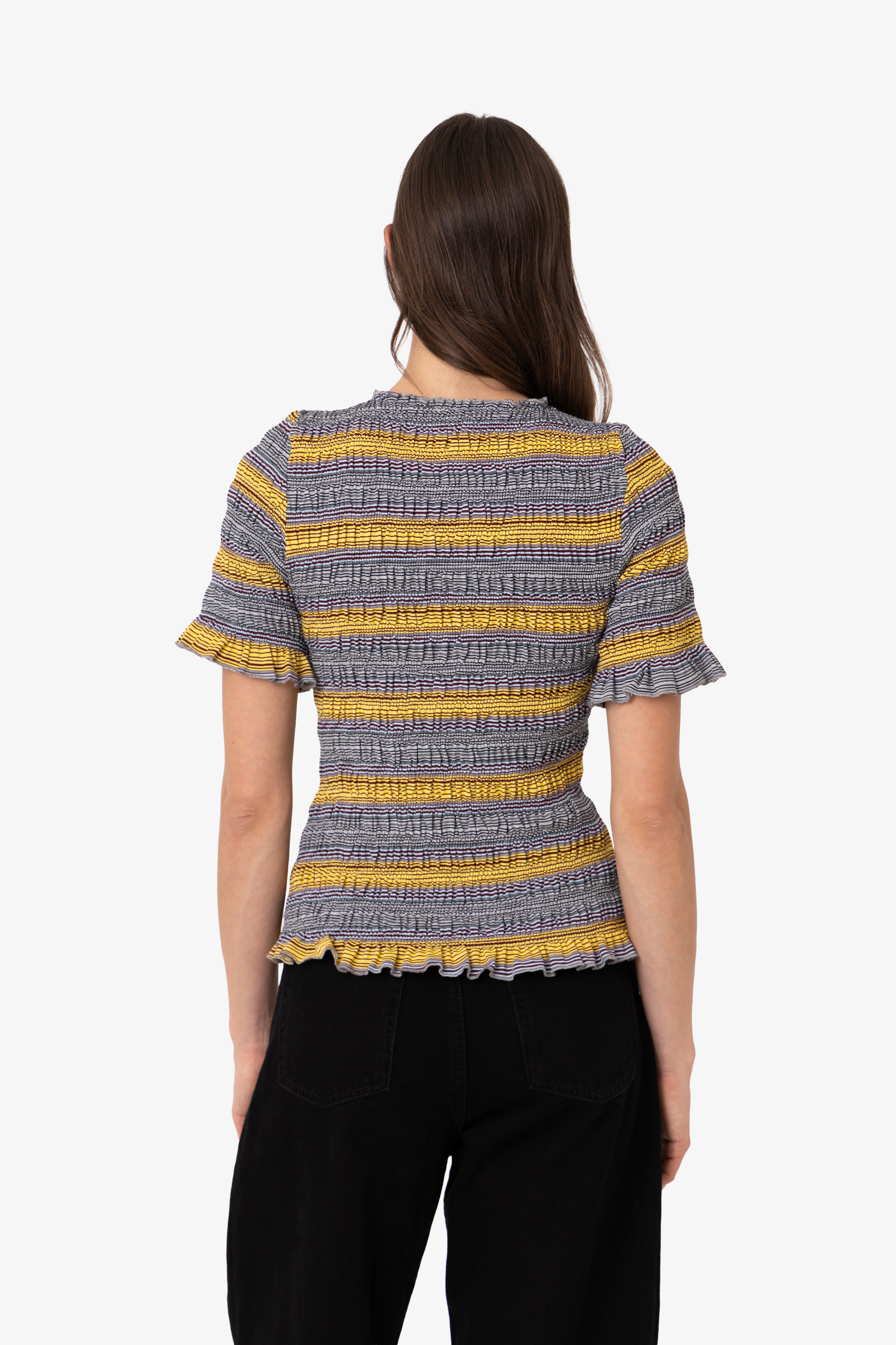 Romy Multi Stripe Smocked Viscose Knitted Top