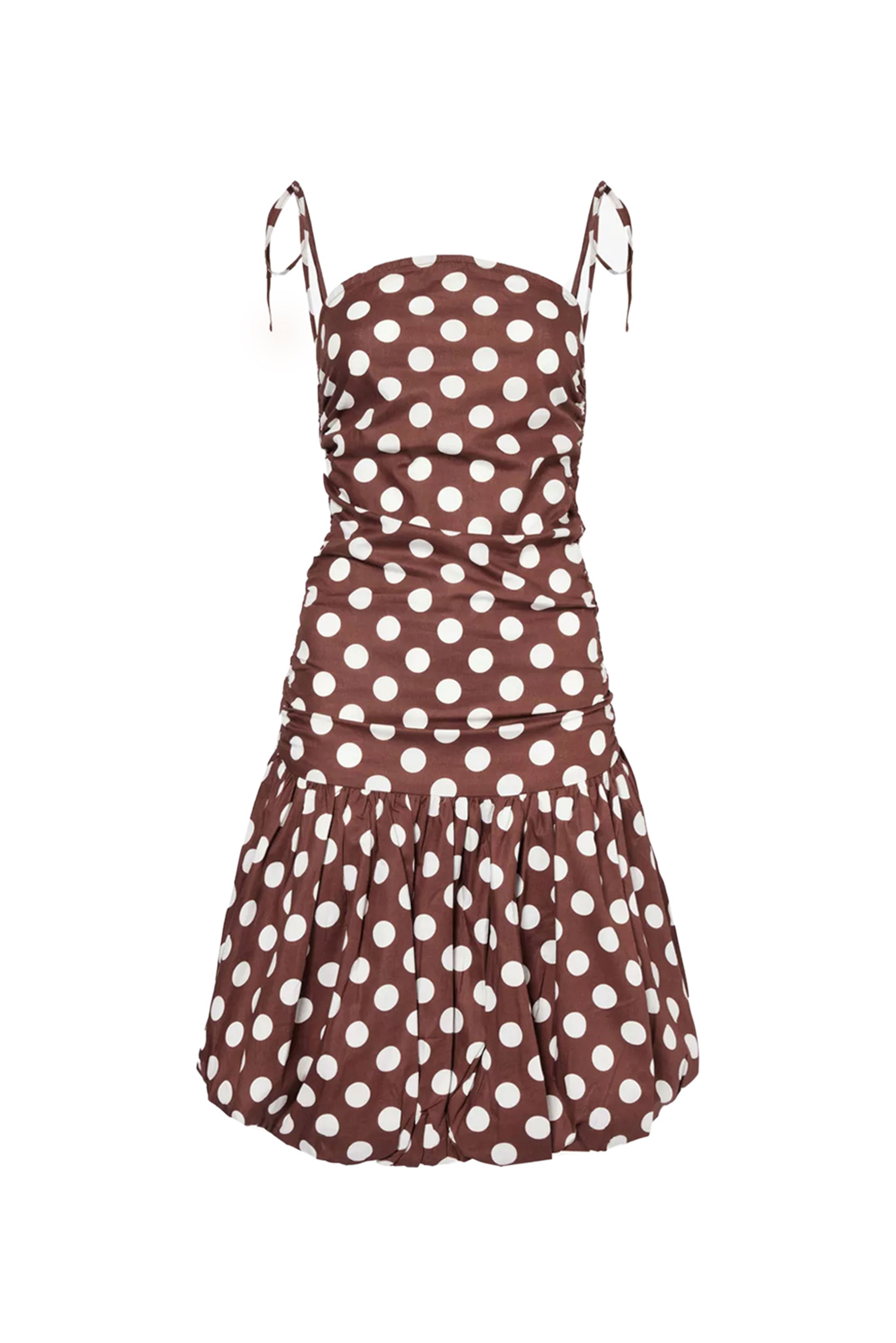 Alexa Brown Polka Dot Puffball Ultra Mini Dress