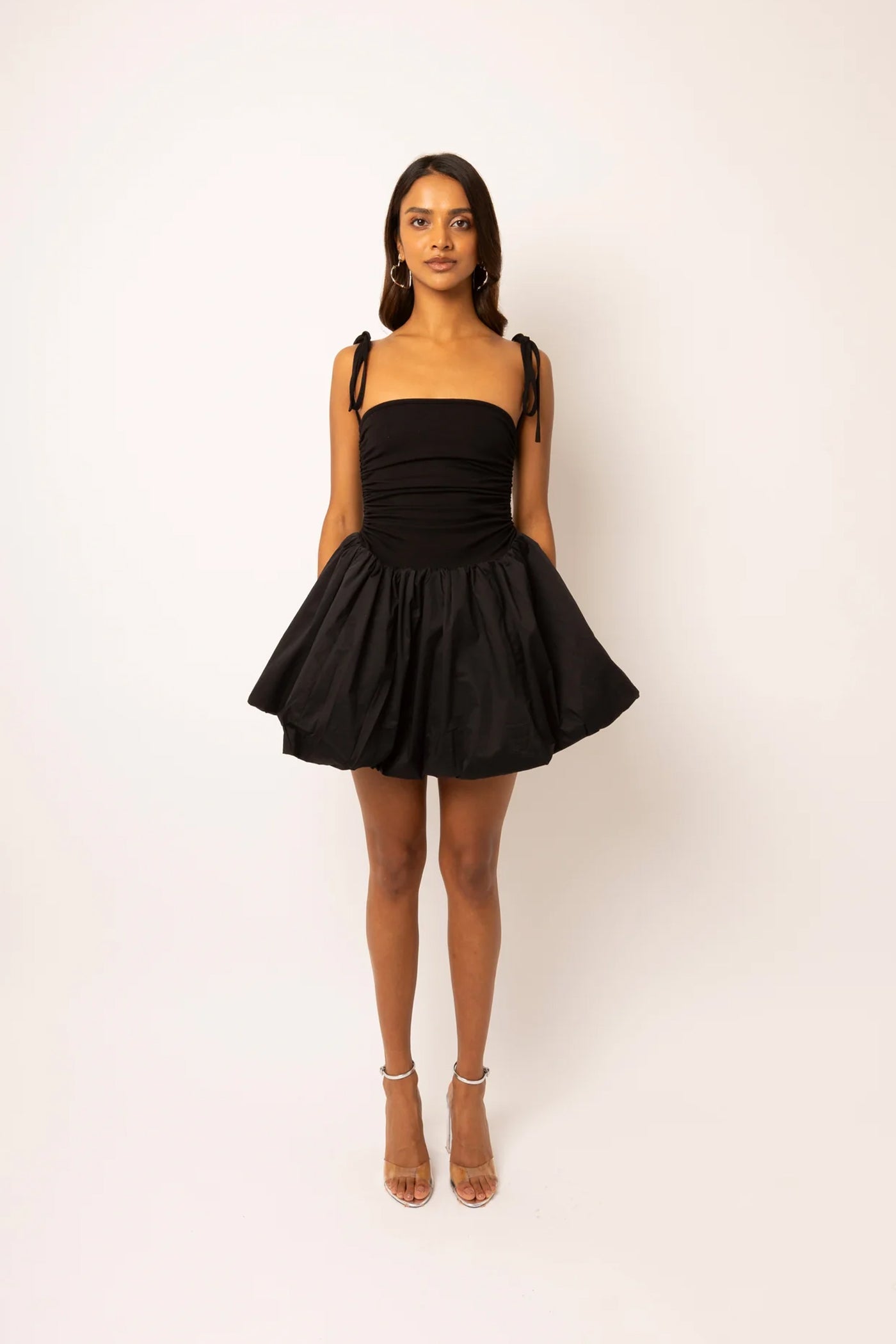 Alexa Cotton Black Puffball Mini Dress