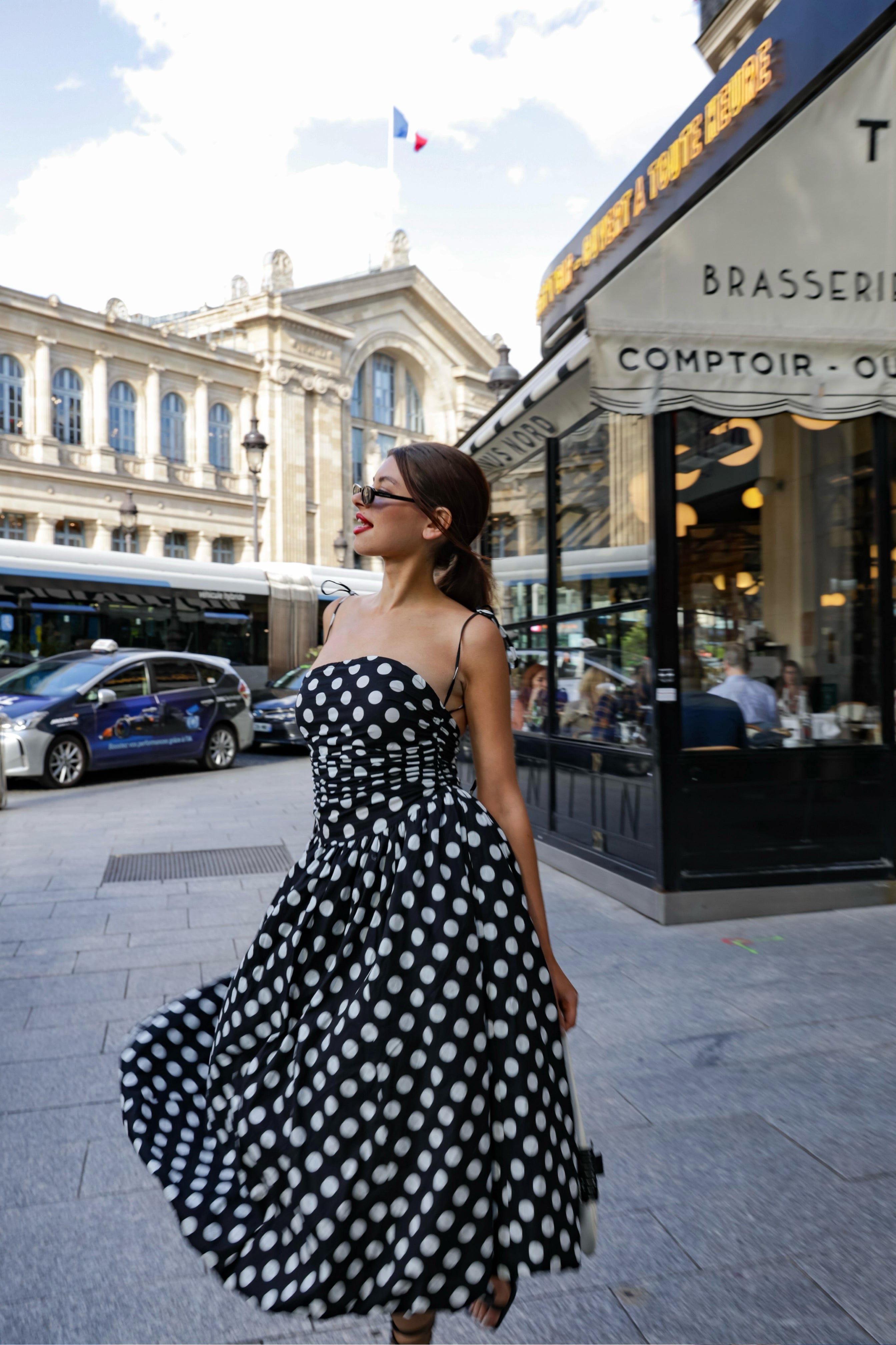 Alexa Rich Cotton Mono Polka Dot Puffball Dress