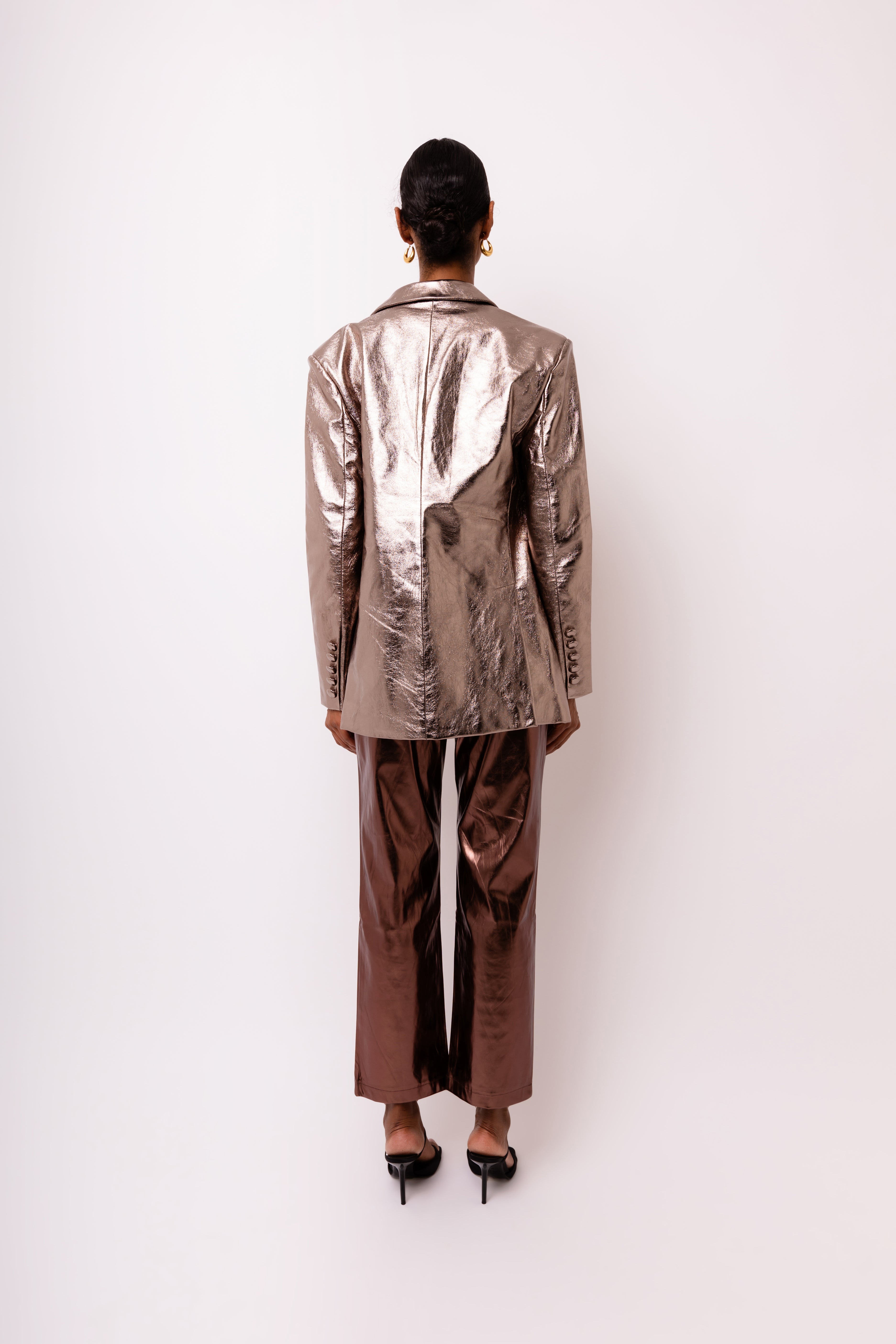 Yasmine Gunmetal Metallic Leather Blazer