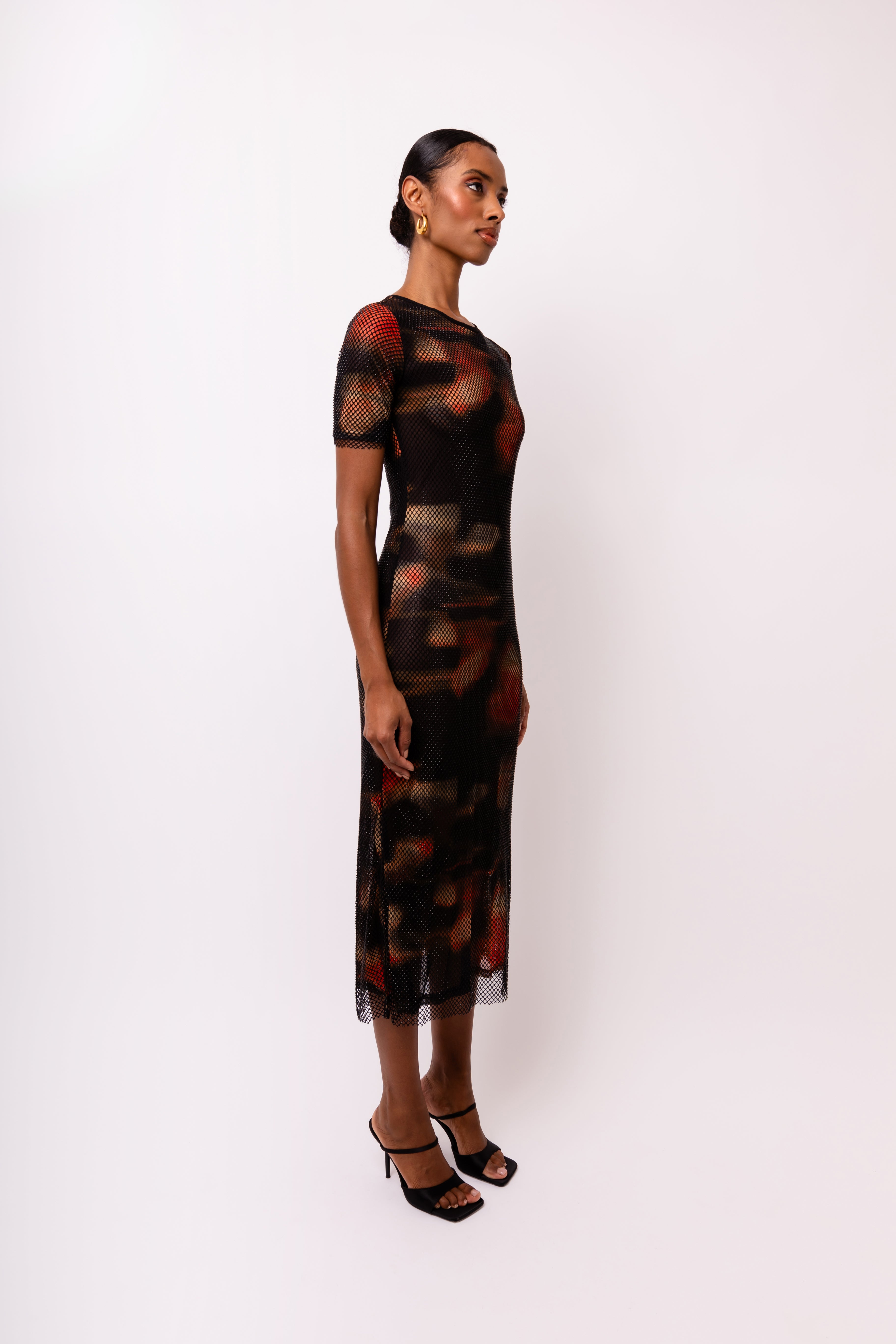 Lisbon Abstract Print Mesh Stretch Maxi Dress | AMYLYNN