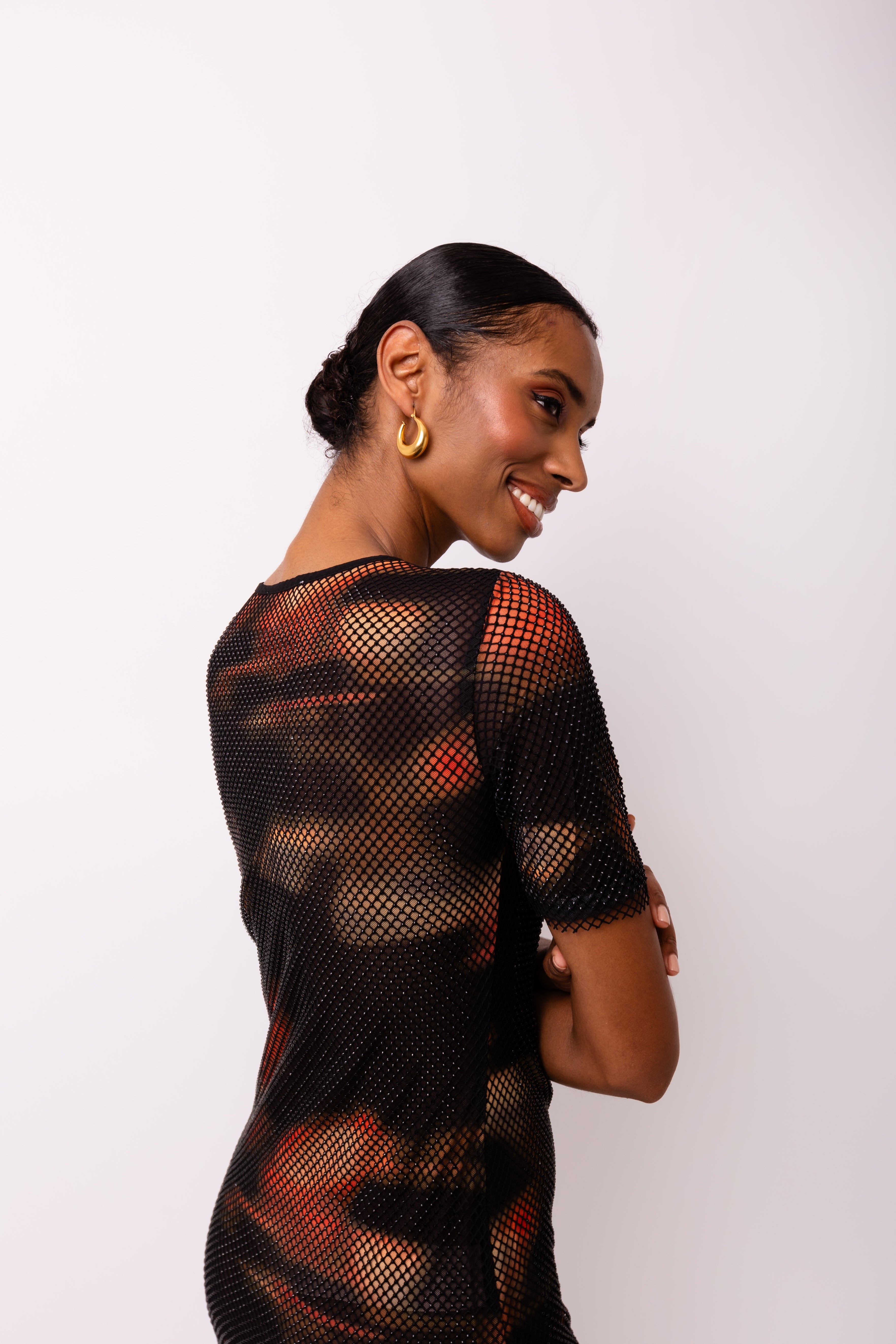 Lisbon Abstract Print Mesh Stretch Maxi Dress | AMYLYNN