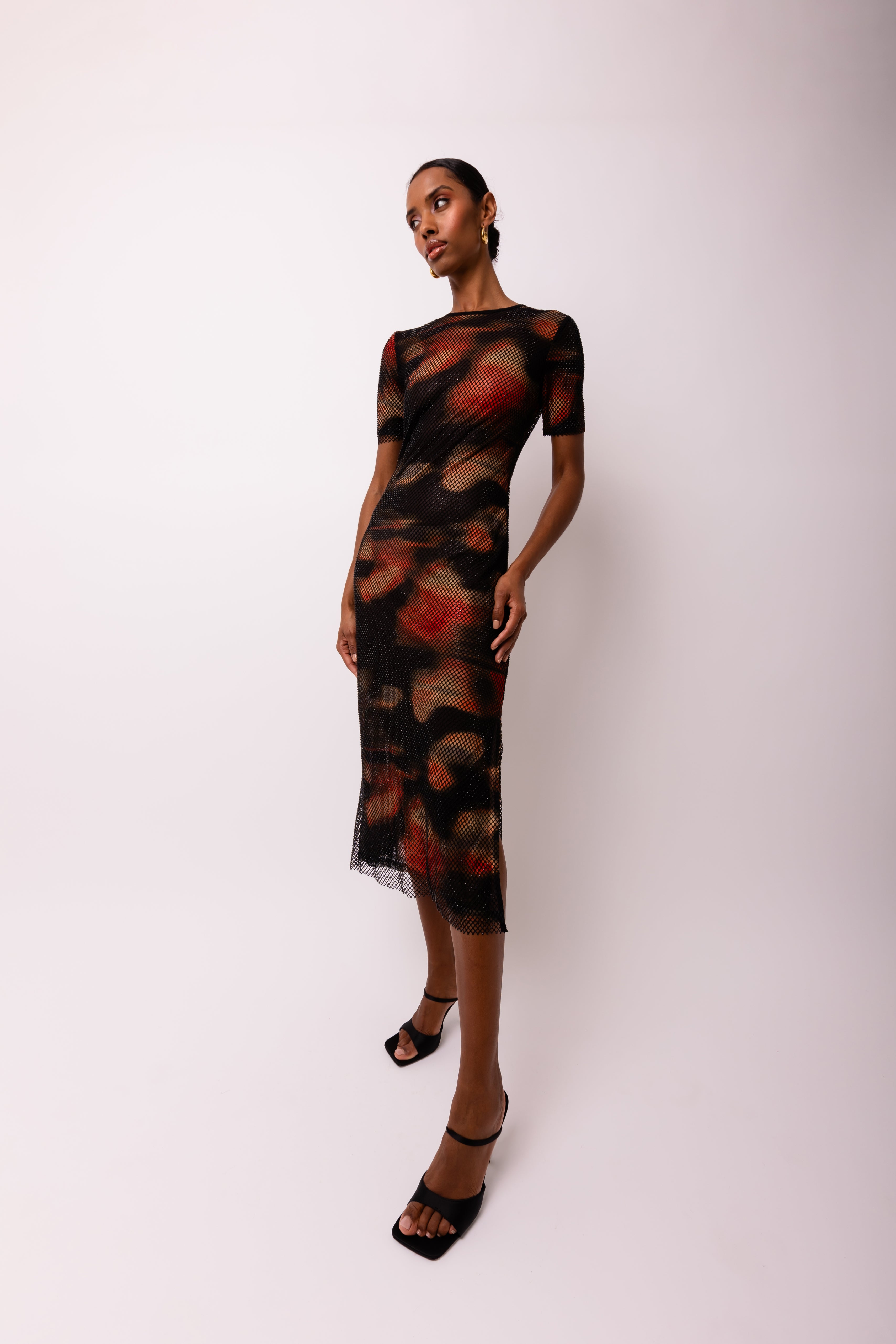 Lisbon Abstract Print Mesh Stretch Maxi Dress | AMYLYNN