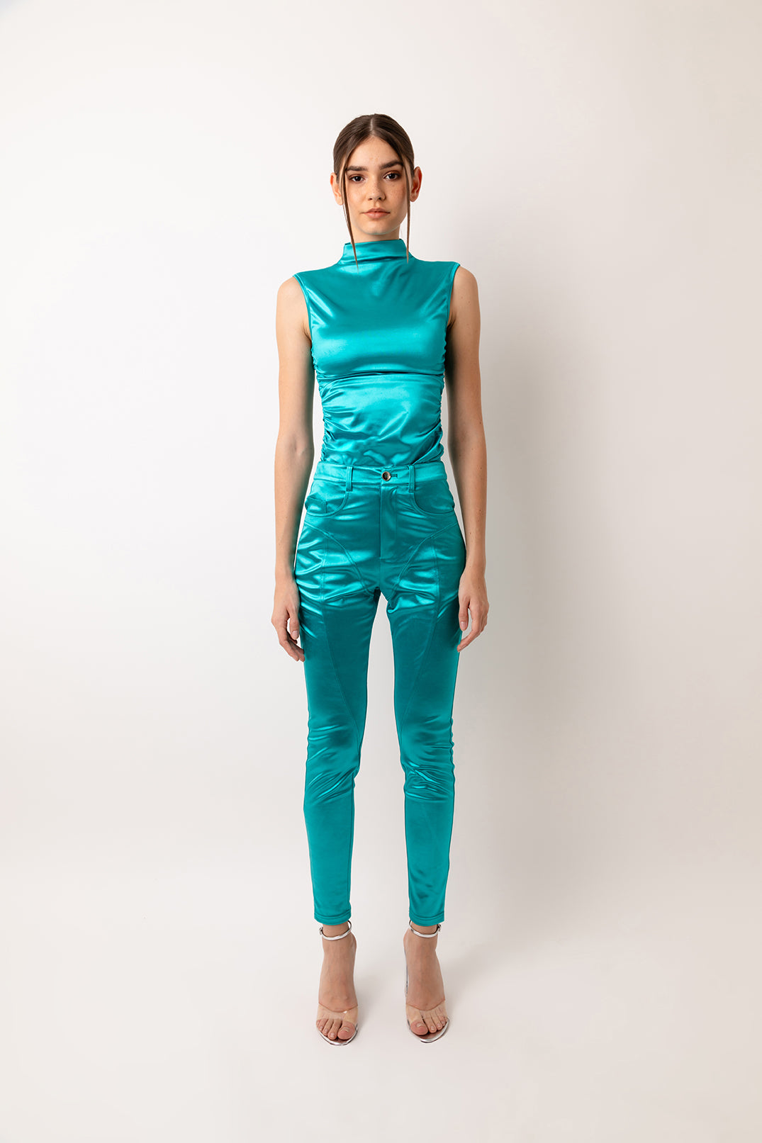 Elvis Aqua Disco Stretch Slim-fit Trousers | AMYLYNN