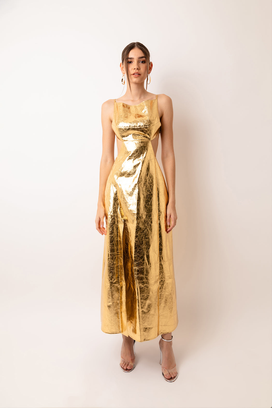 Jennifer Gold Metallic Maxi Dress with Cut-out Back | AMYLYNN