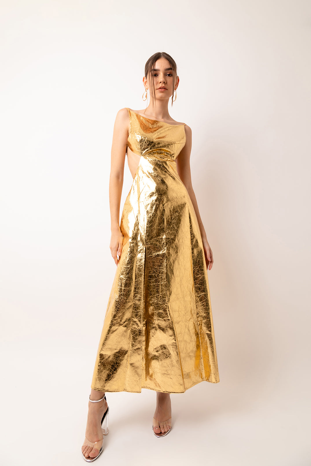 Jennifer Gold Metallic Maxi Dress with Cut-out Back | AMYLYNN