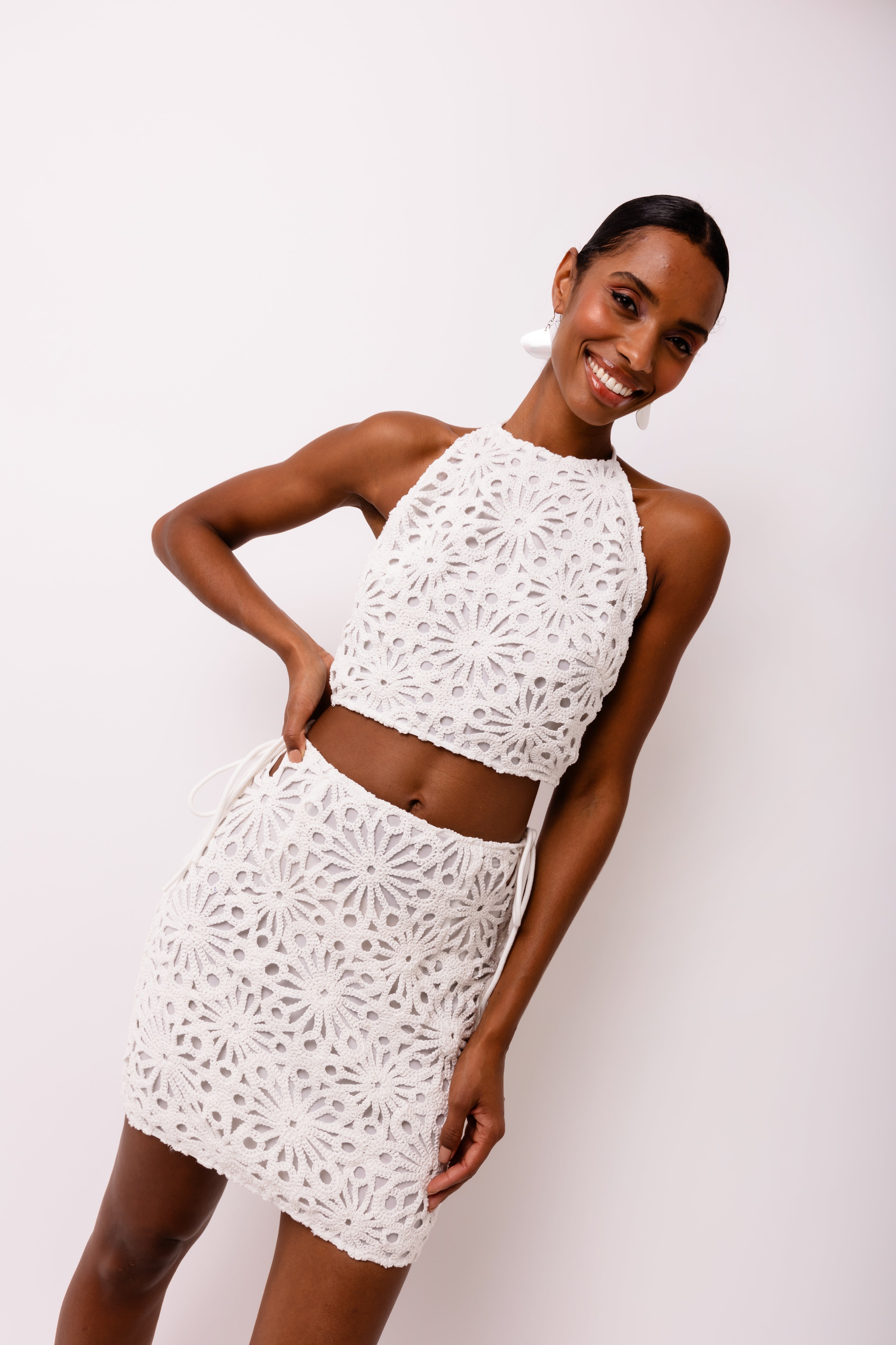 Bonnie White Crochet Halter Top