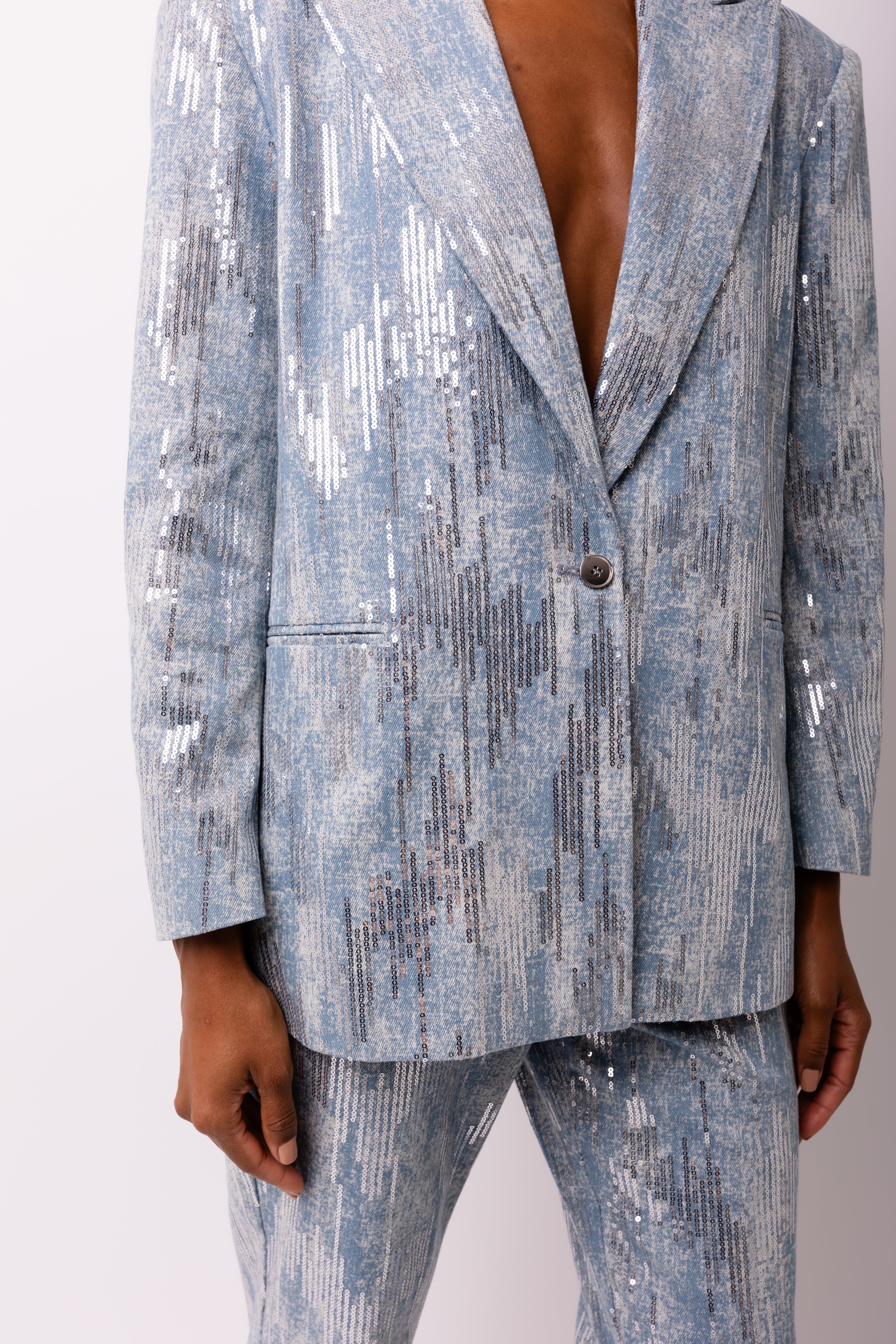 Teddie Embellished Denim Oversized Blazer