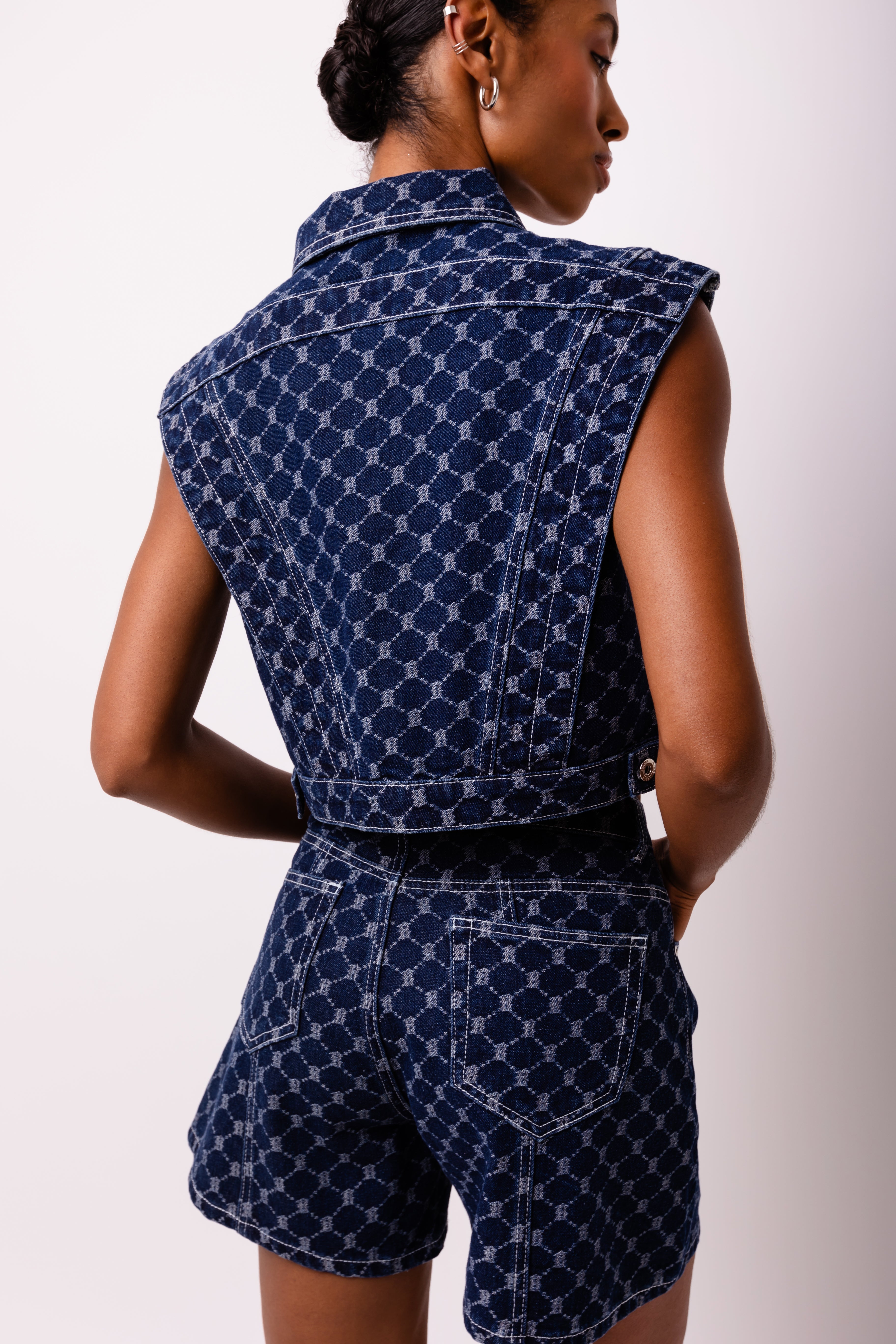 Goldie Denim Diamond Pattern Gilet