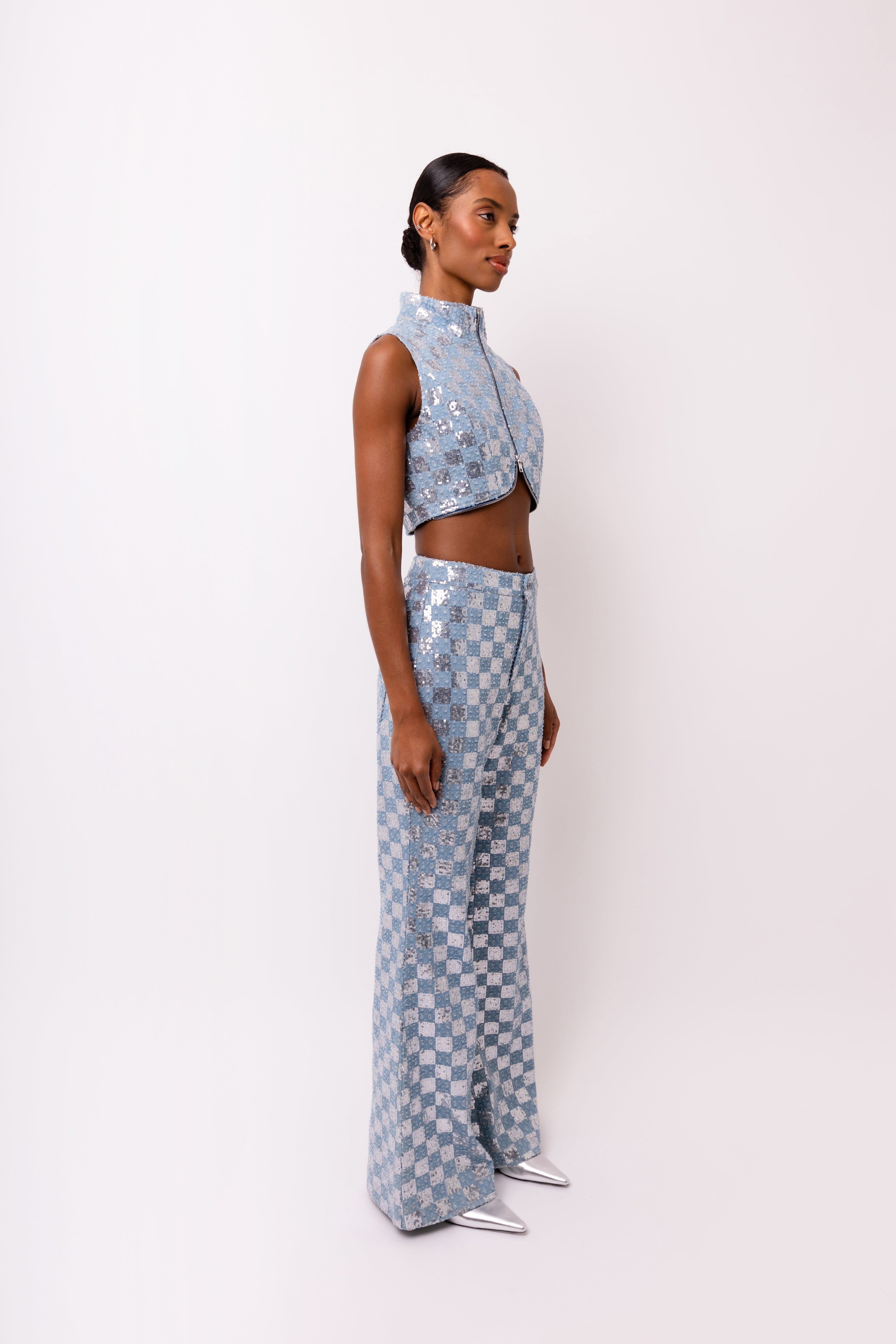 Paloma Sequin-Embellished Denim Cropped Gilet | AMYLYNN