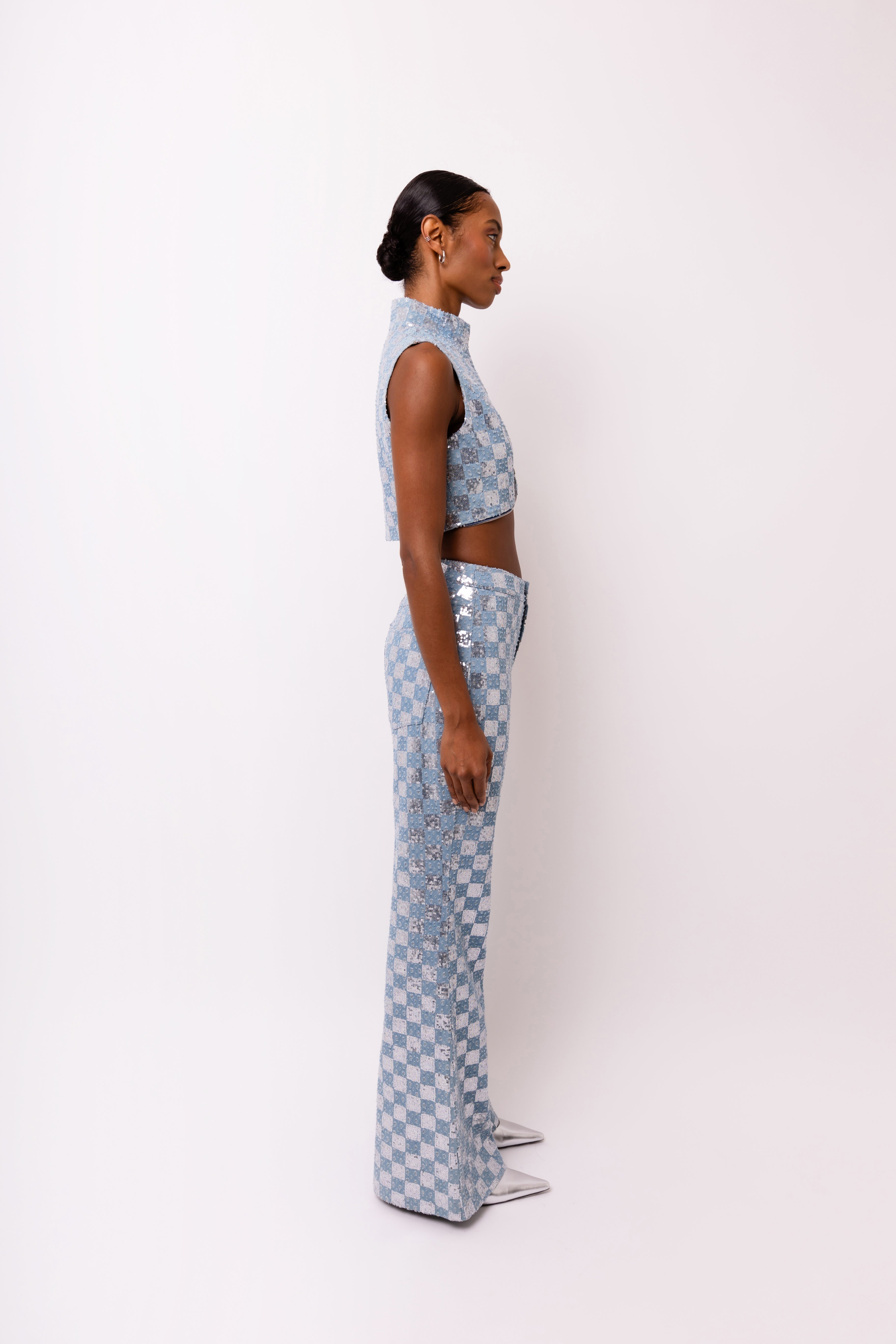 Paloma Sequin-Embellished Denim Cropped Gilet | AMYLYNN