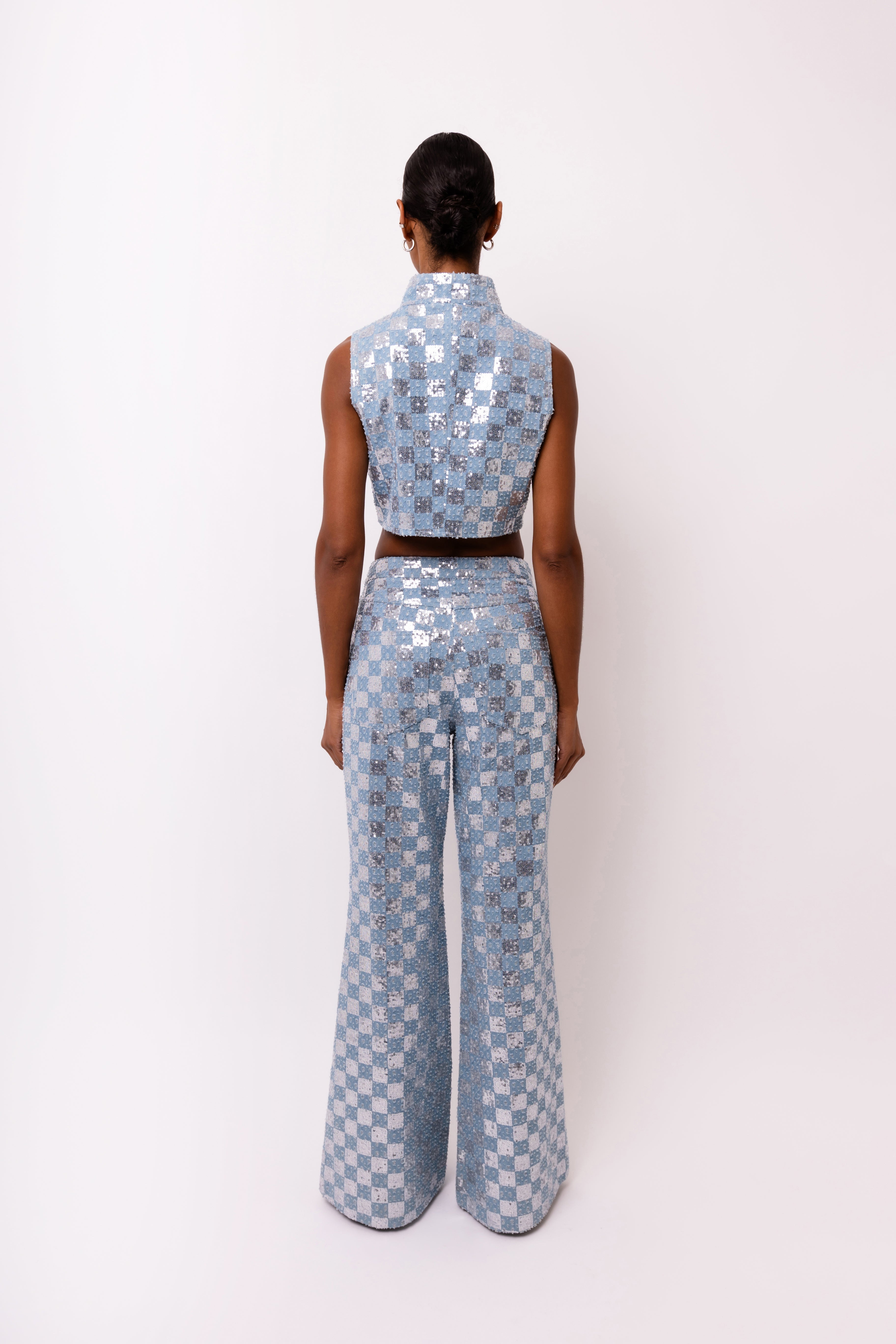 Paloma Sequin-Embellished Denim Cropped Gilet | AMYLYNN