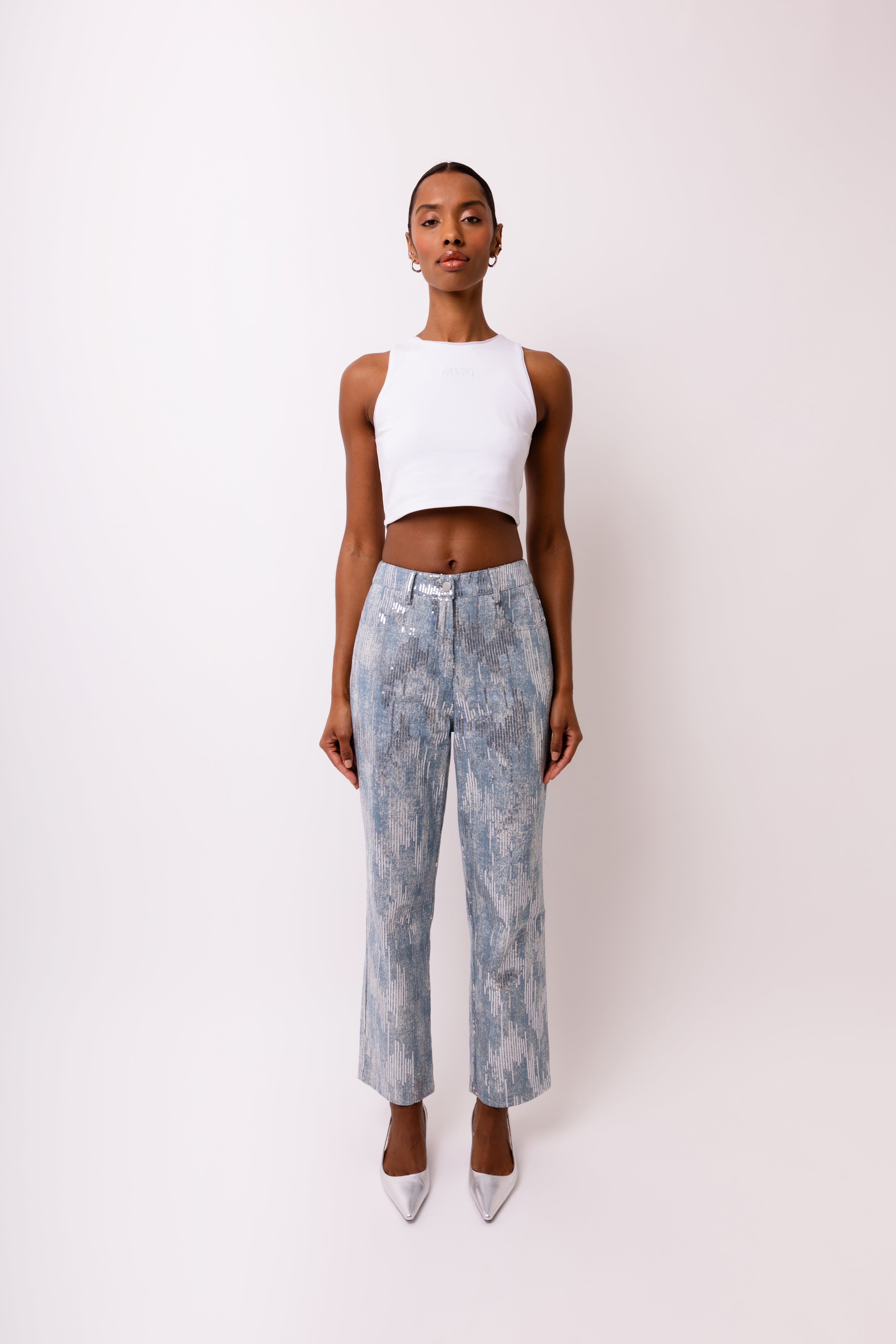 Teddie Embellished Straight Leg Denim Trousers | AMYLYNN