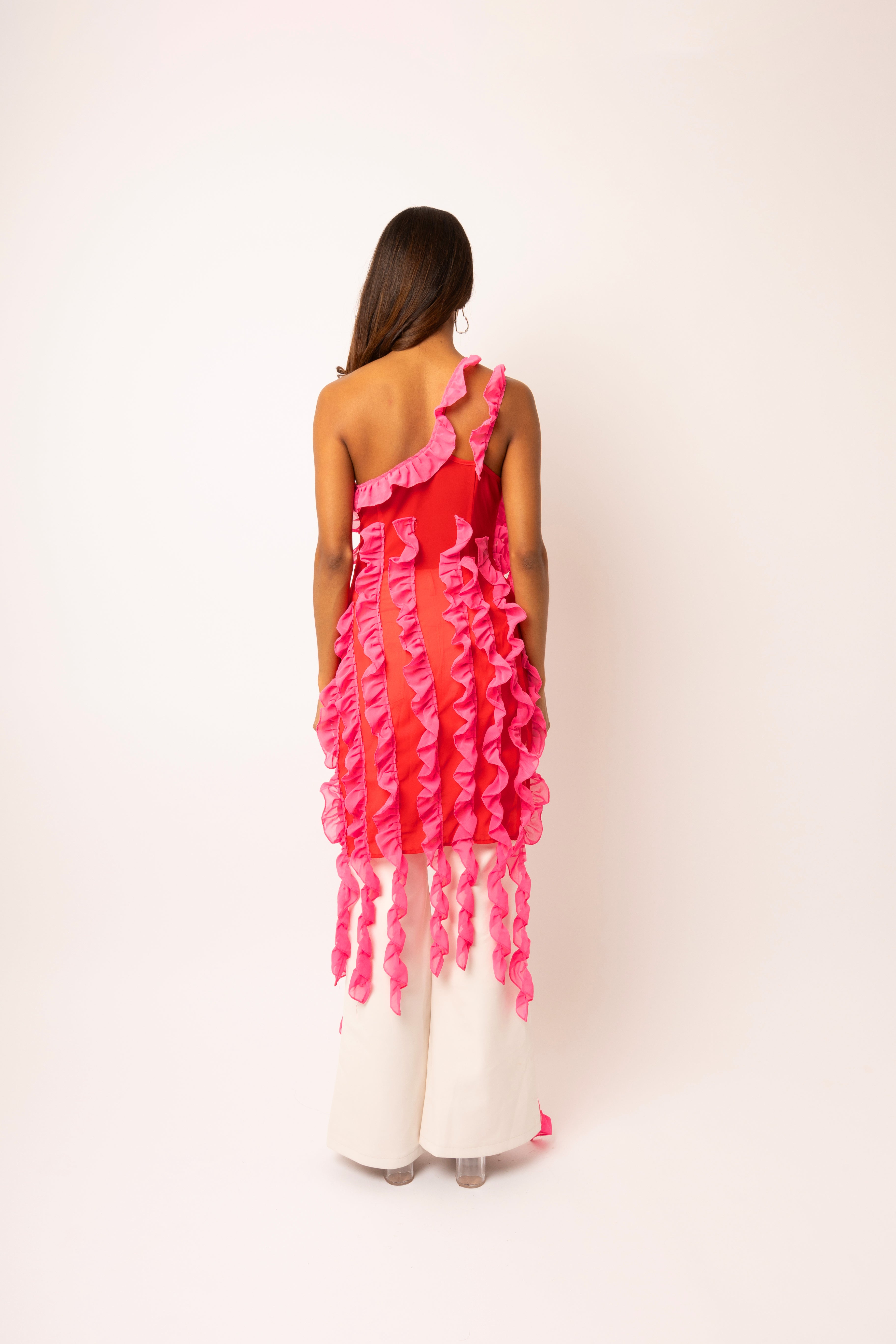 Suki Pink Ruffle Frill Chiffon Top