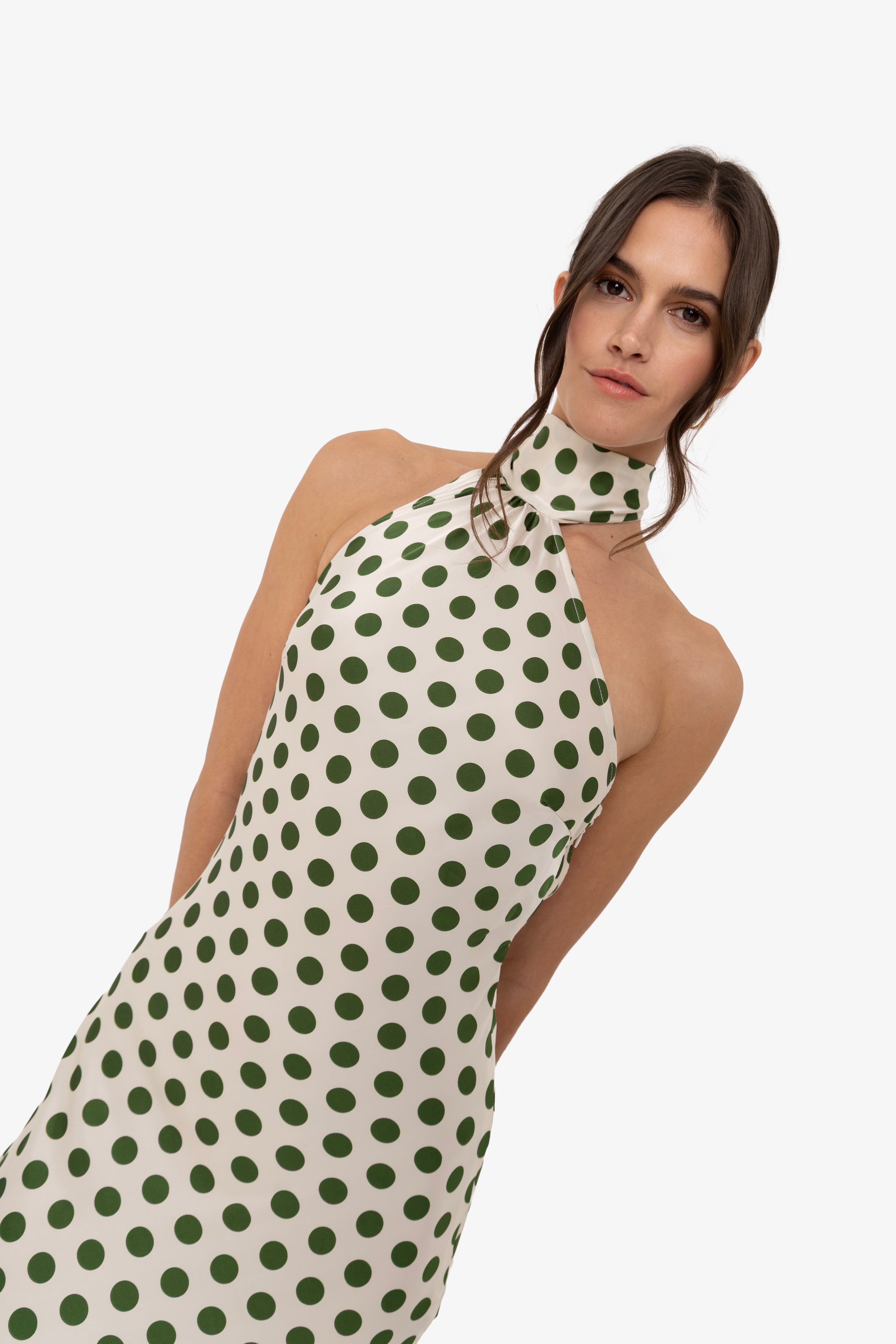 Baia Green Polka Dot Satin Halter Dress