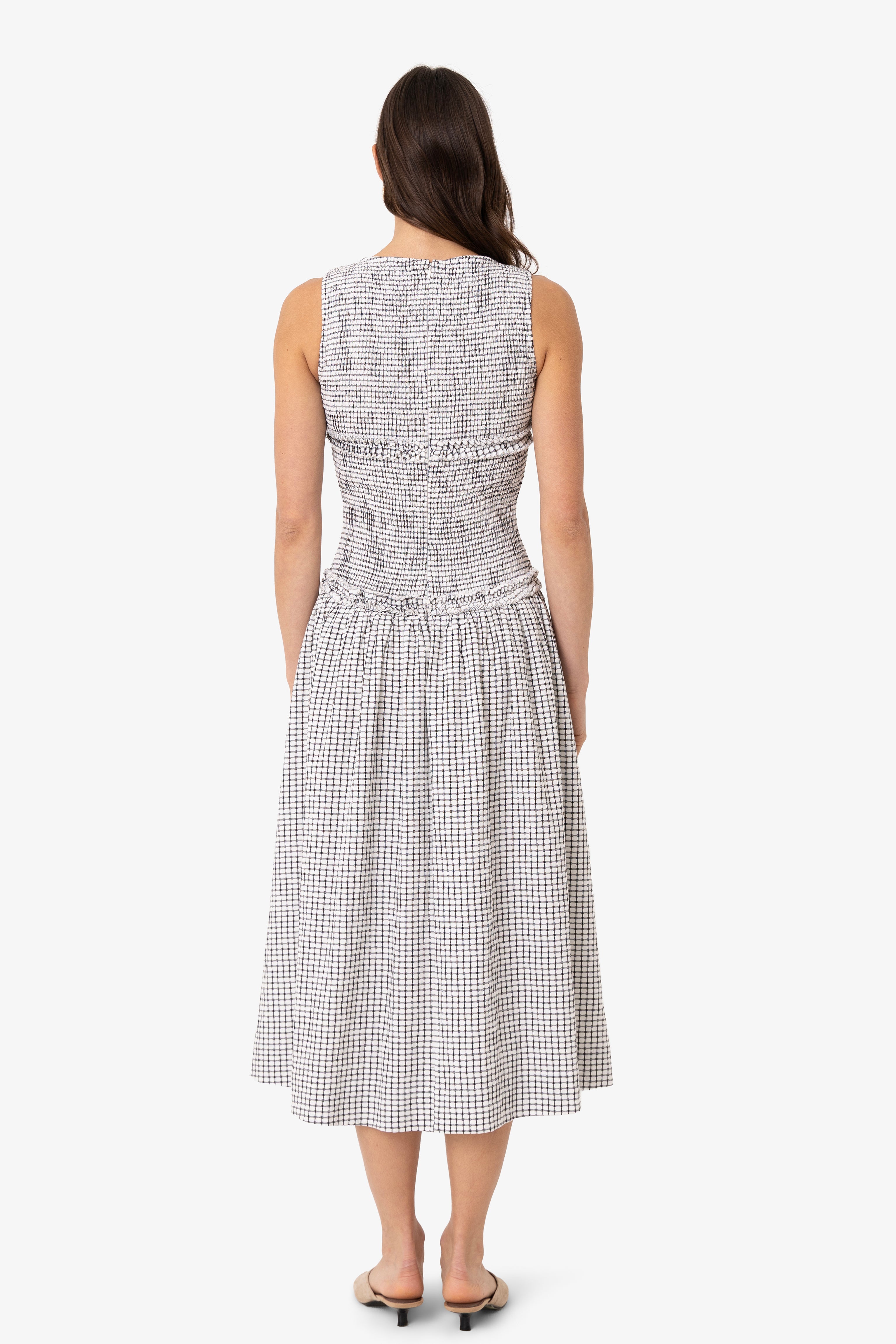 Posey Mono Gingham Cotton Smocked Midi Dress