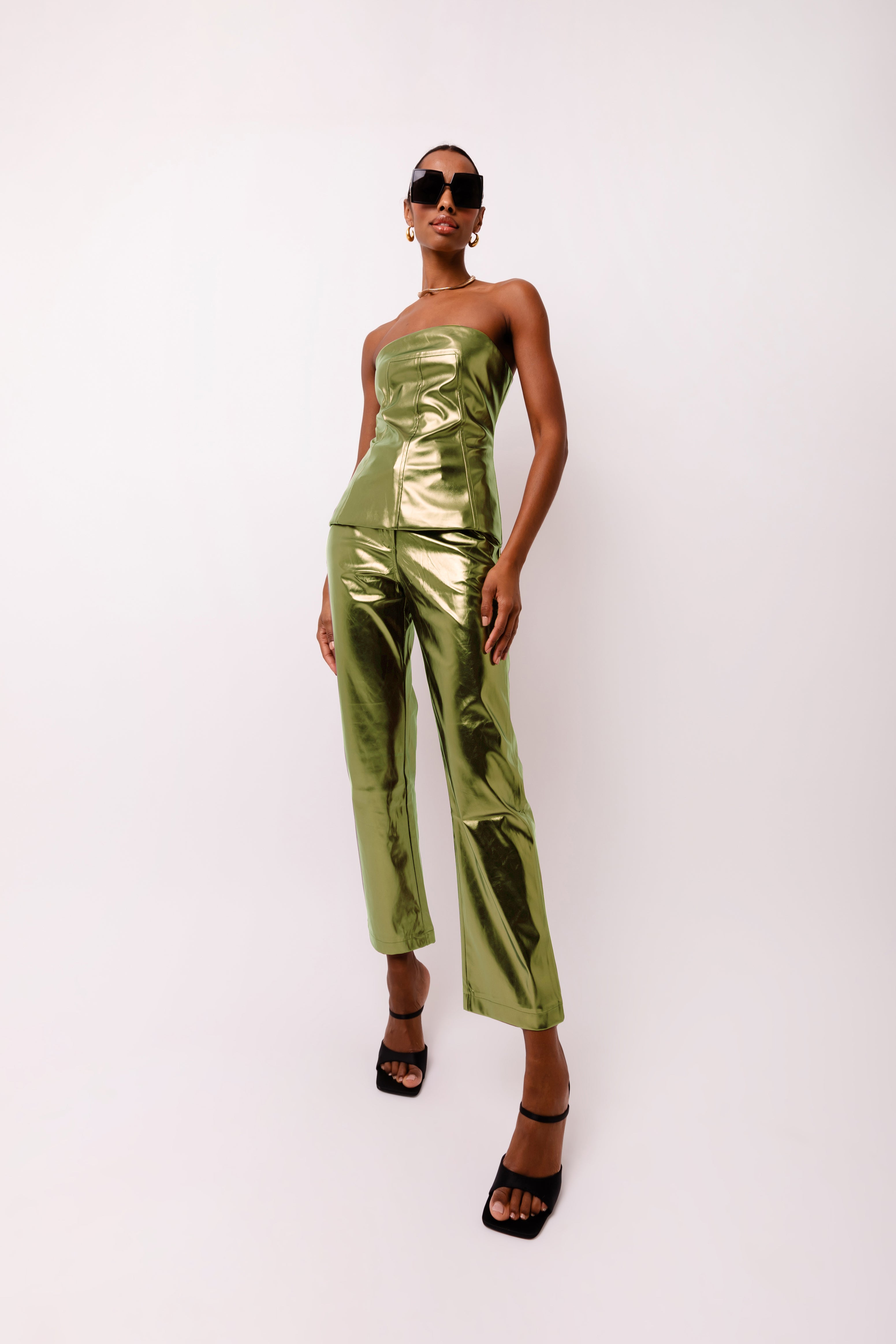 Lupe Khaki Metallic Trousers