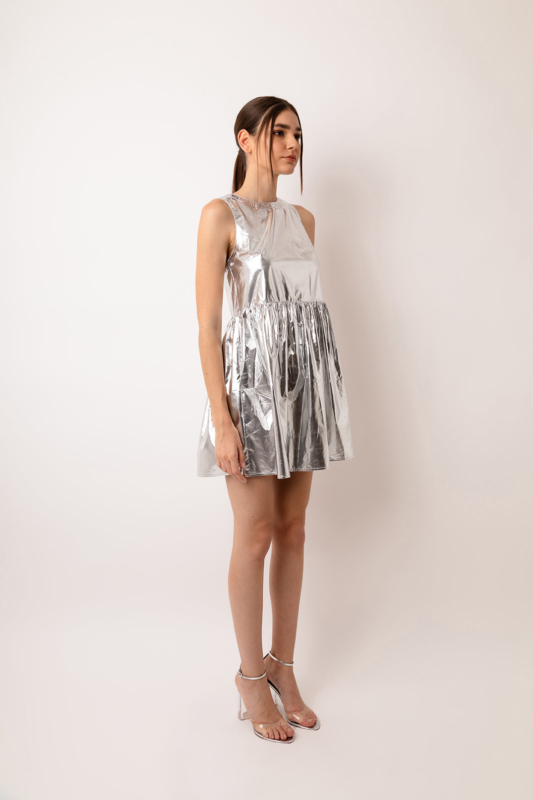 London Silver Metallic Mini Dress | AMYLYNN