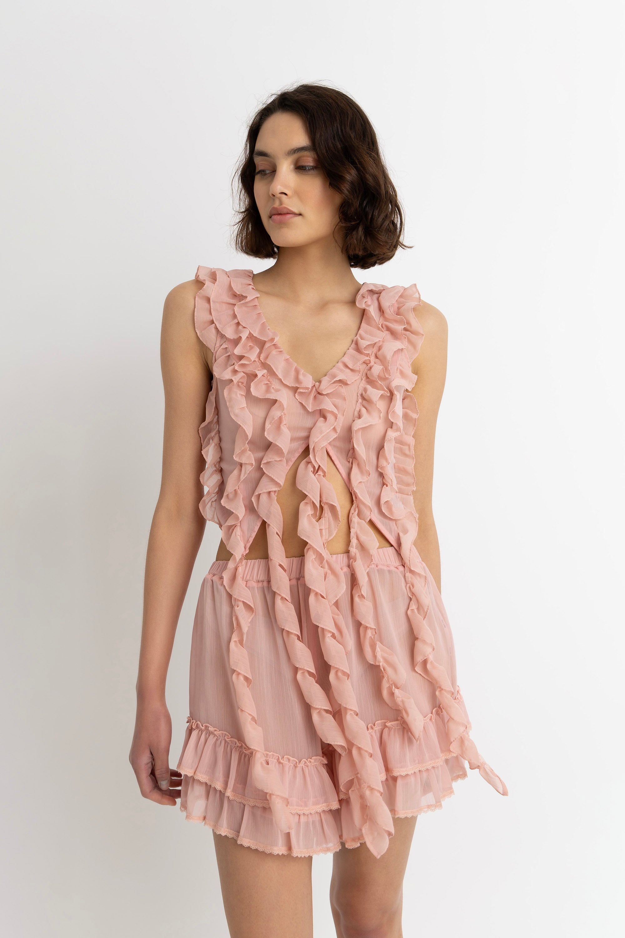 Paola Pink Ruffle Frill Shorts