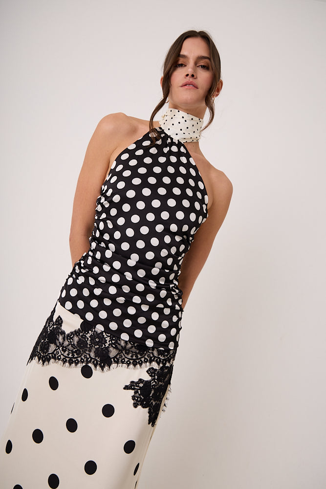 Sophie Contrast Mono Polka Dot Scarf Neck Top