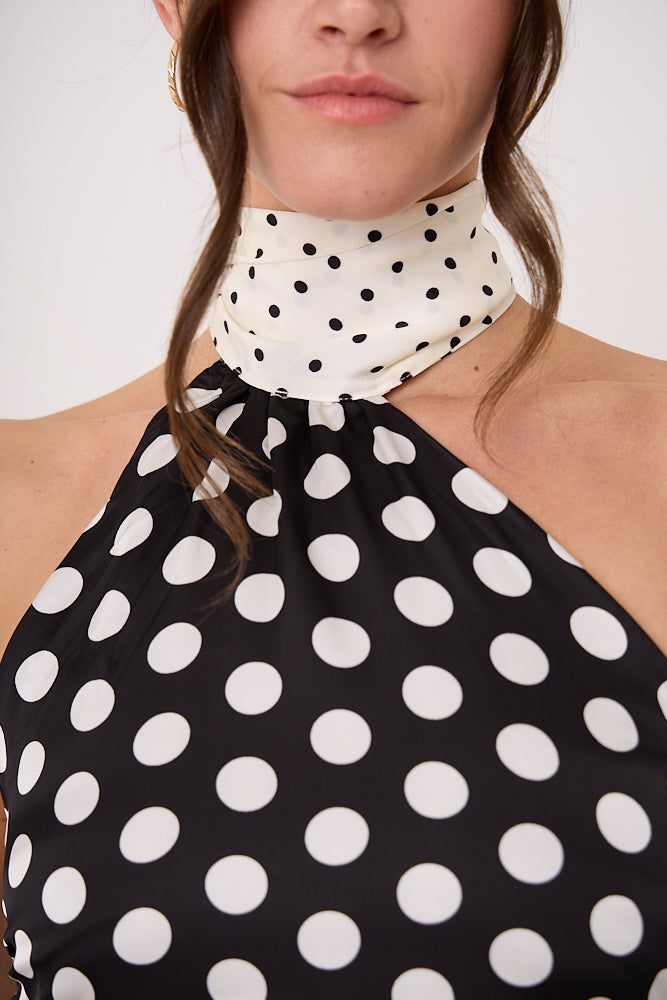 Sophie Contrast Mono Polka Dot Scarf Neck Top