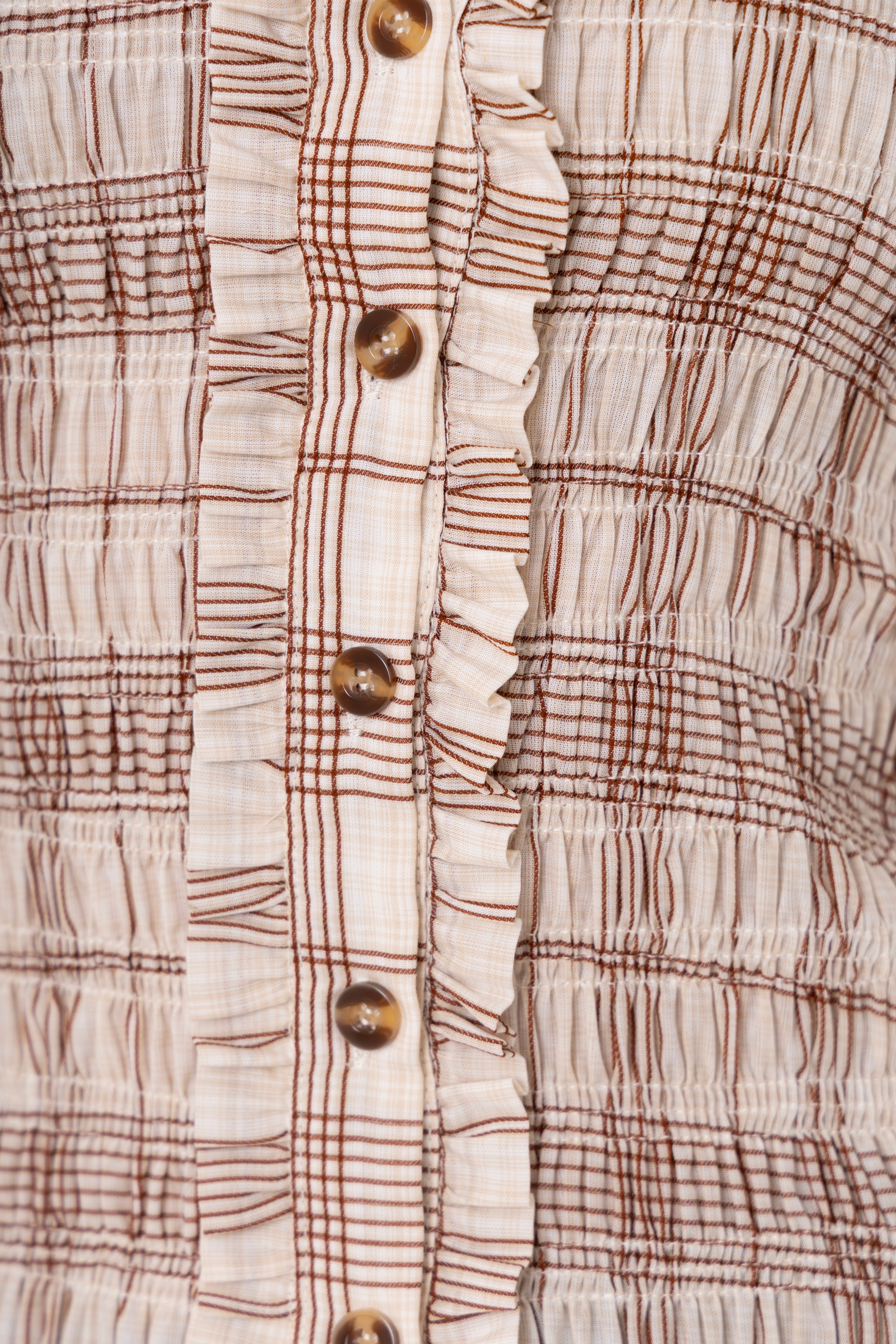Maisie Smocked Cotton Blouse in Windowpane Check