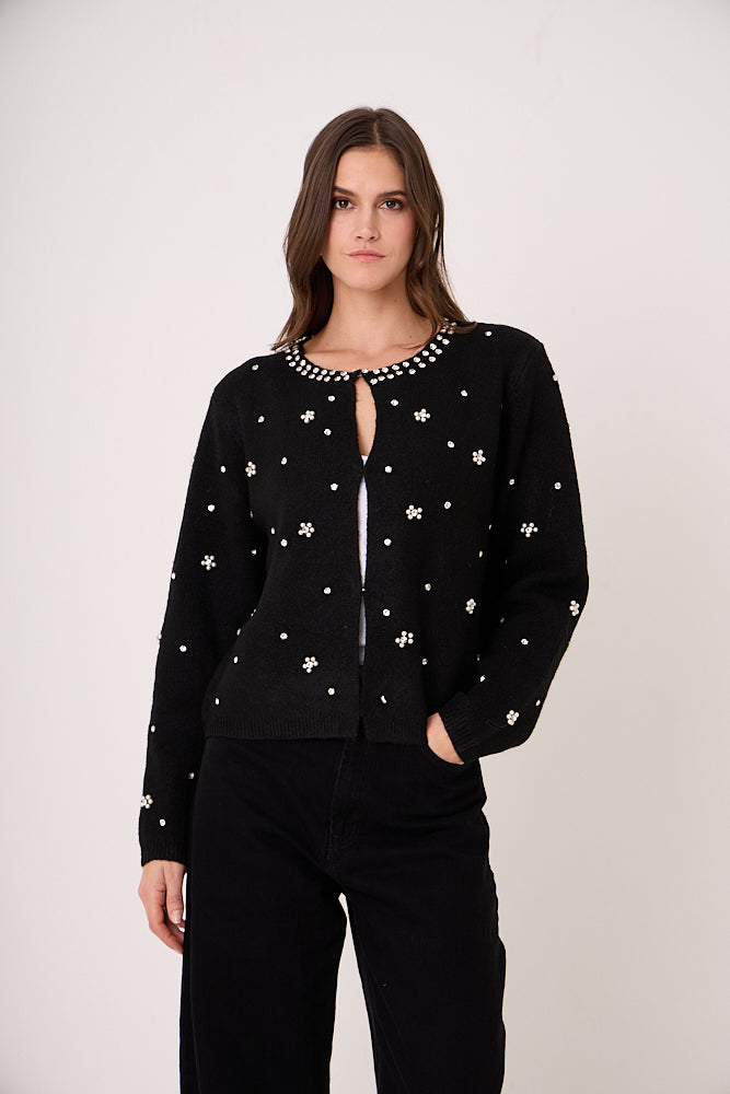 Luna Black Embellished Knitted Cardigan