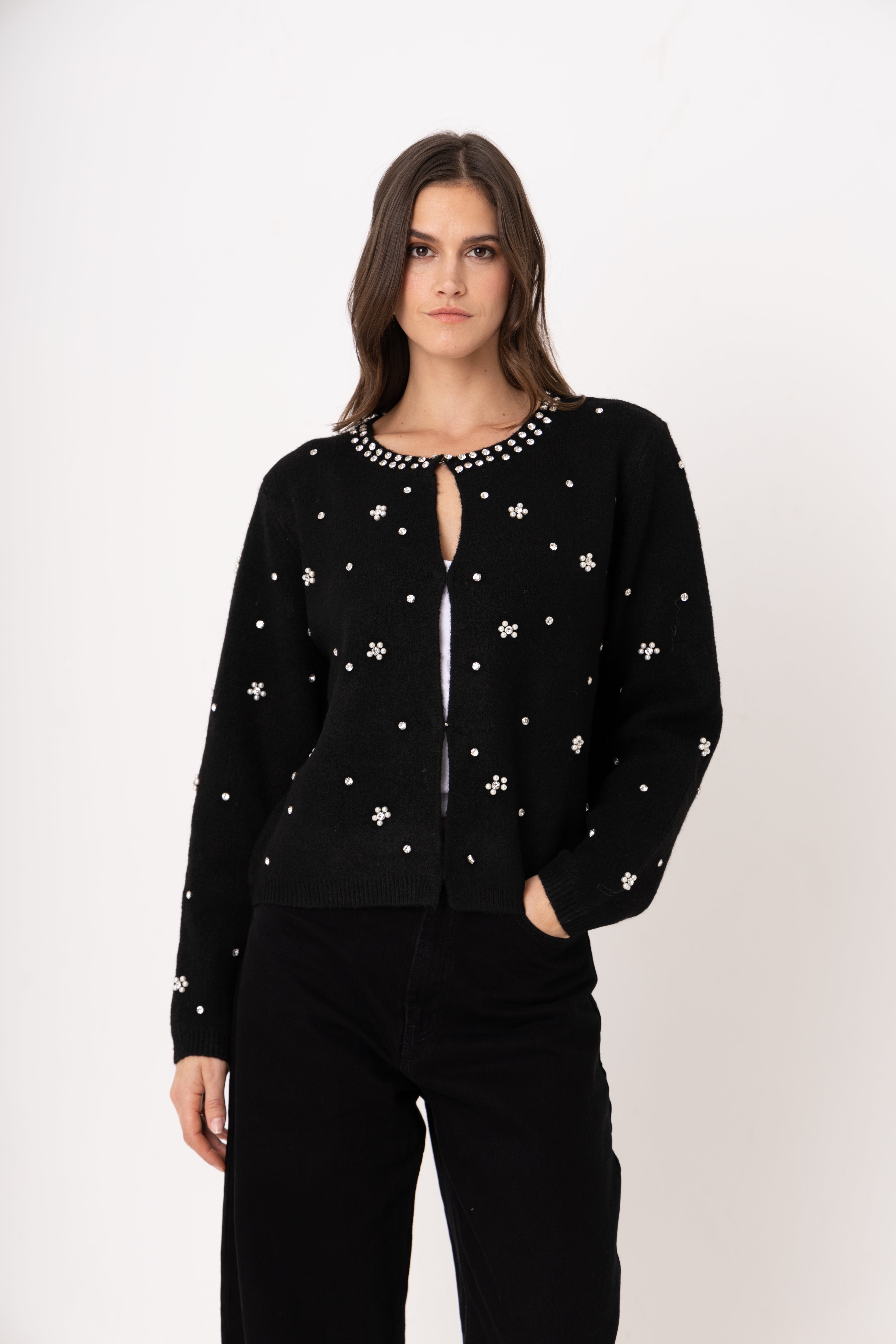 Luna Black Embellished Knitted Cardigan