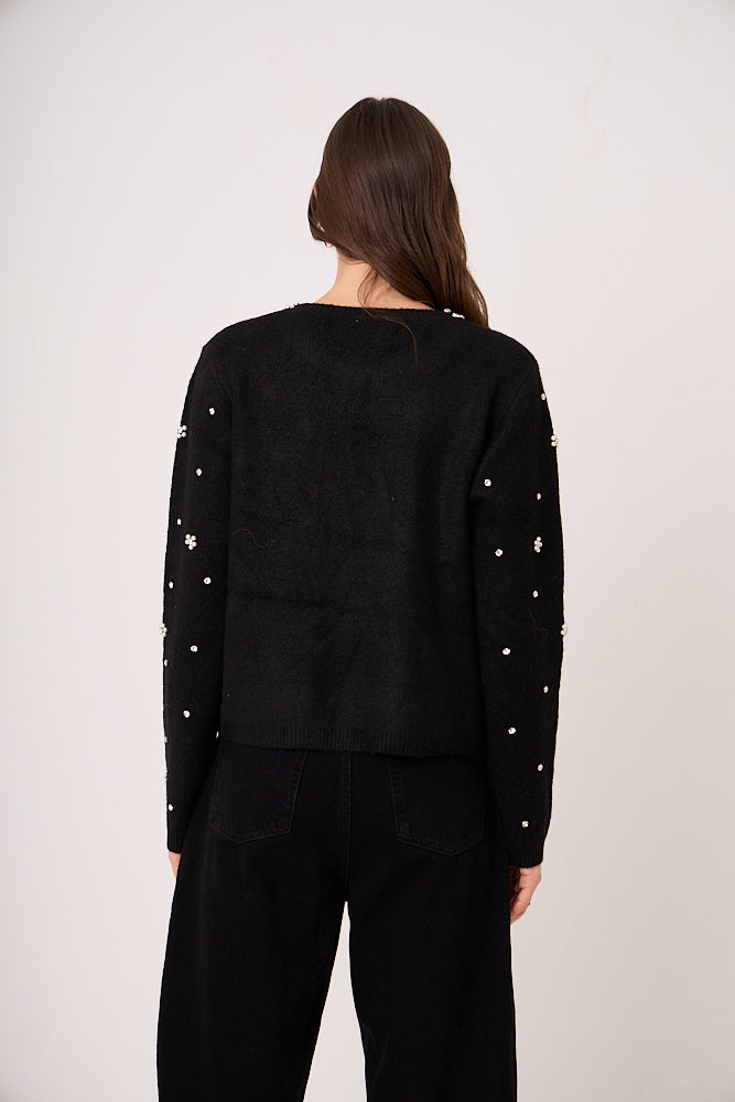 Luna Black Embellished Knitted Cardigan