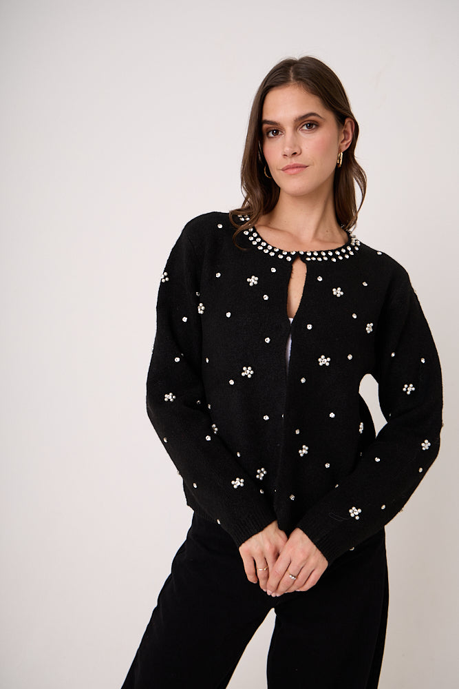 Luna Black Embellished Knitted Cardigan