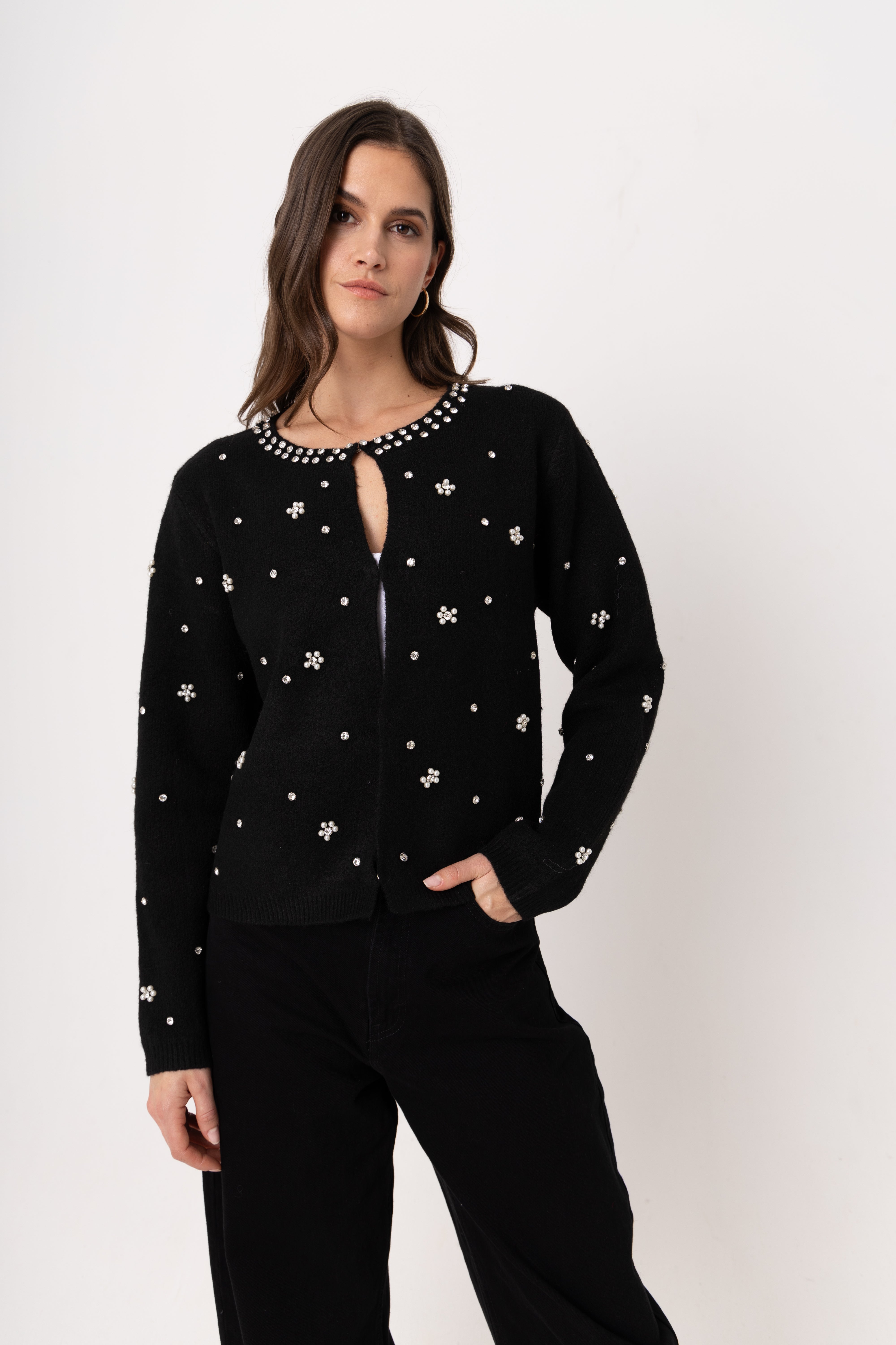 Luna Black Embellished Knitted Cardigan