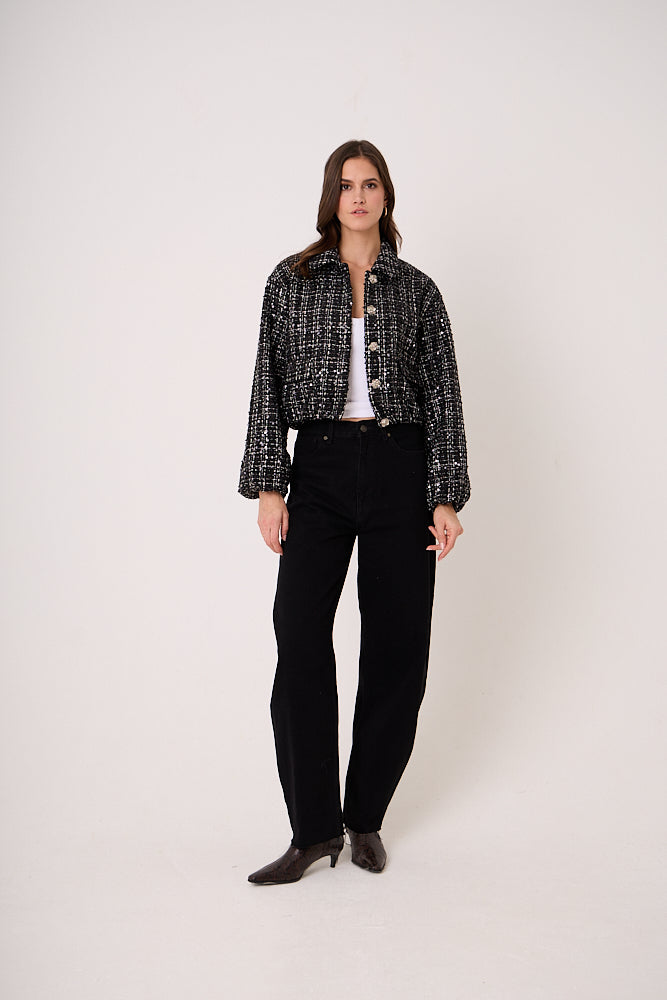 Marnie Black Sequin Boucle Cropped Jacket