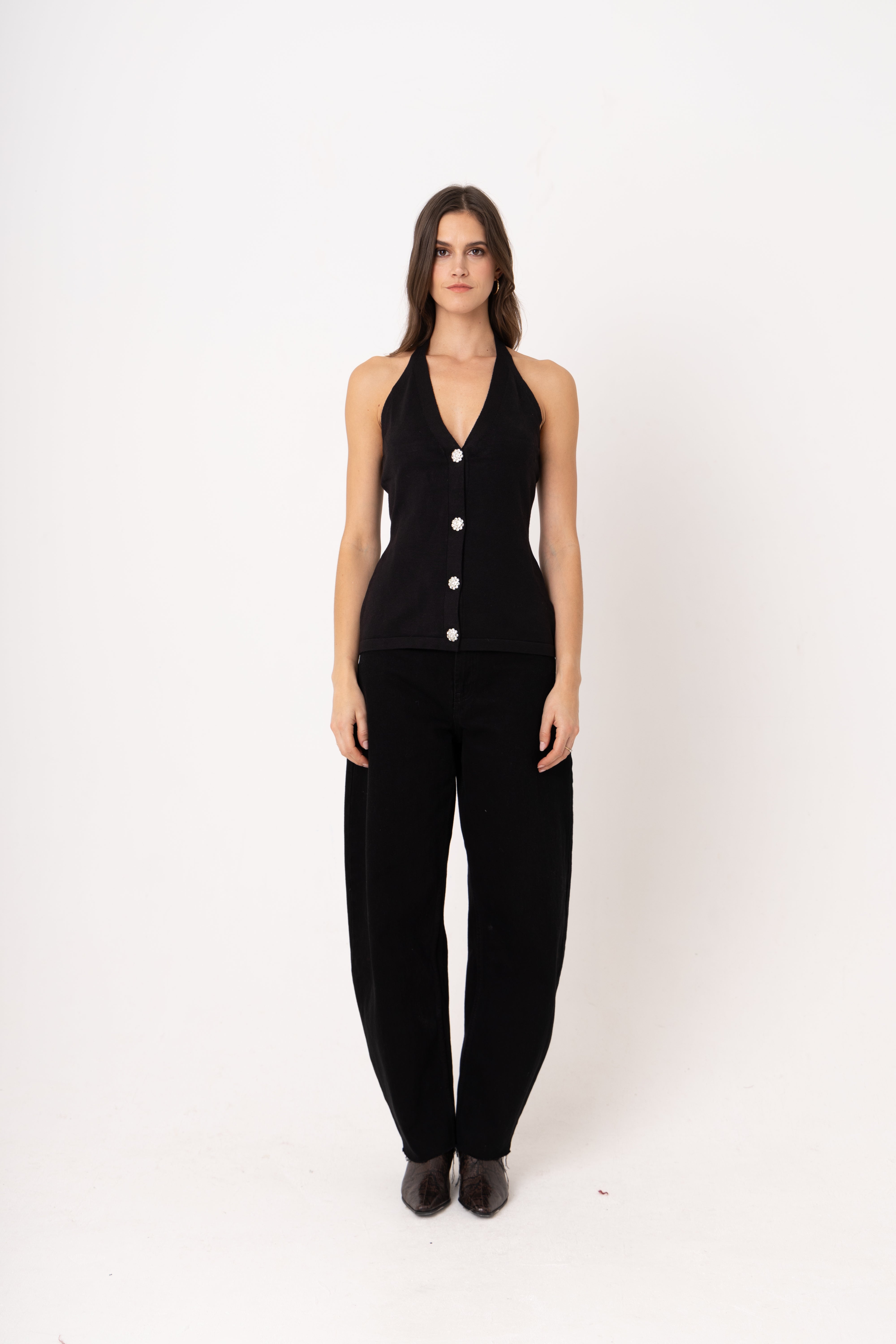 Clarissa Black Viscose Knitted Halter Top