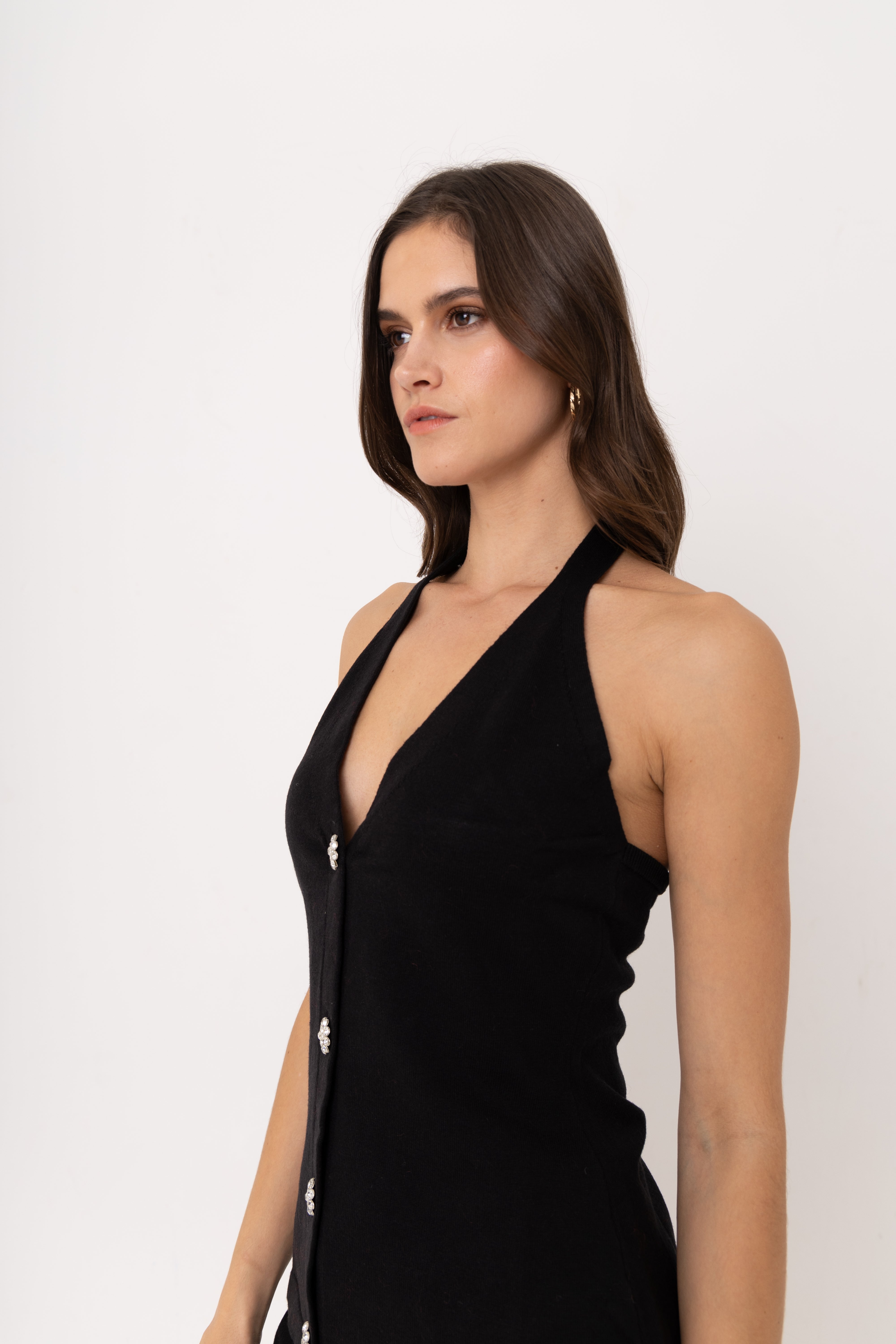 Clarissa Black Viscose Knitted Halter Top