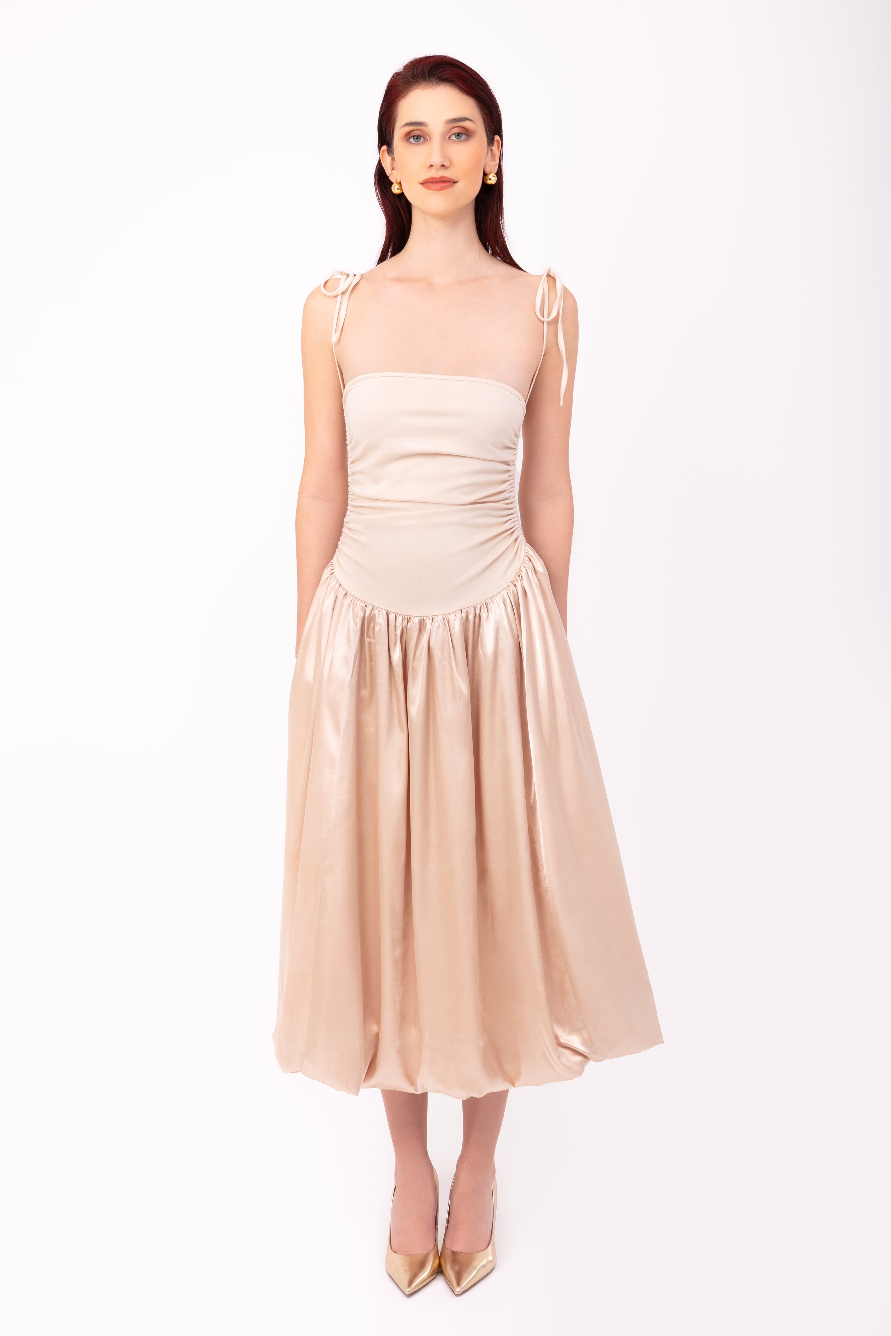 Alexa Rich Cotton Champagne Satin Puffball Dress