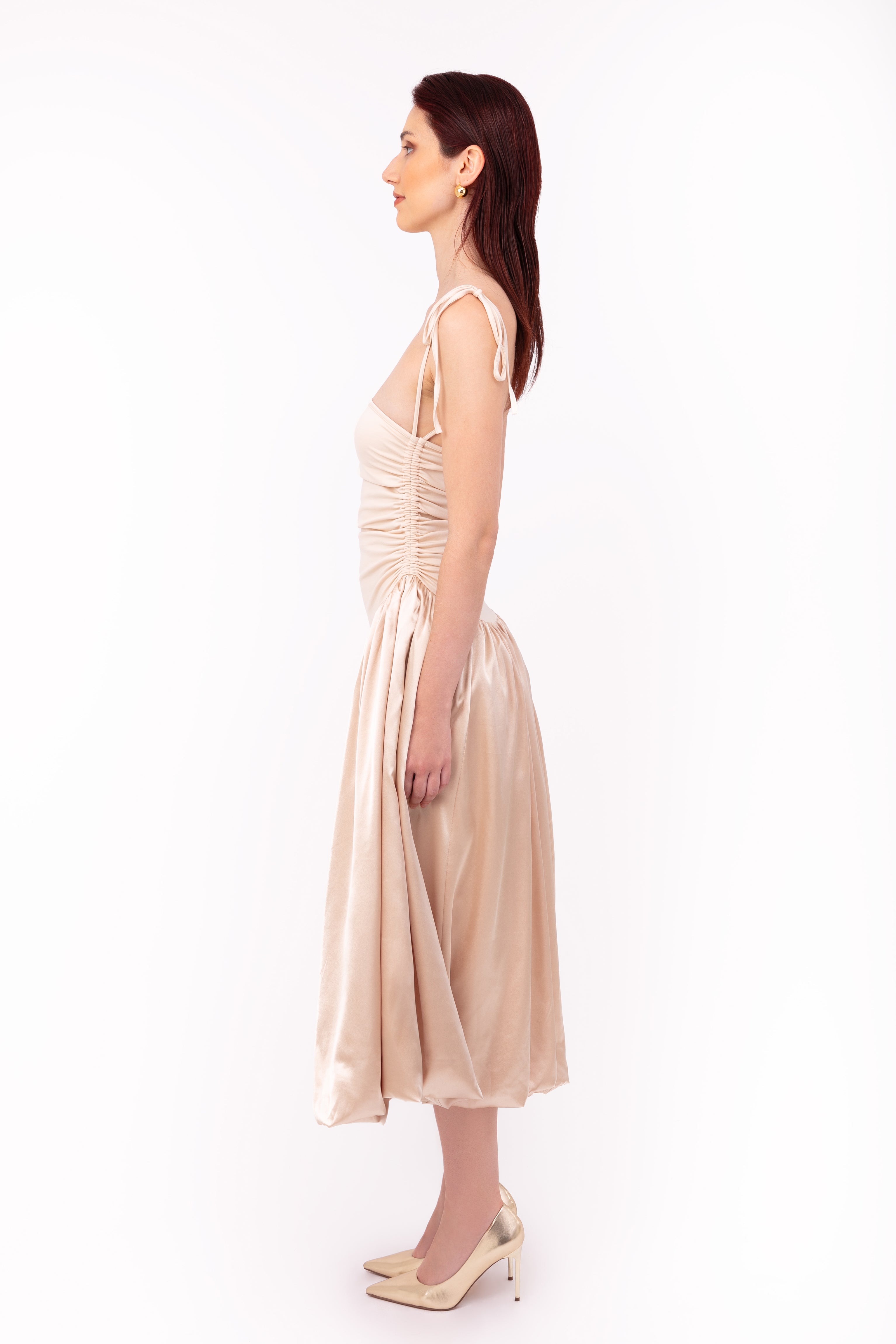 Alexa Rich Cotton Champagne Satin Puffball Dress