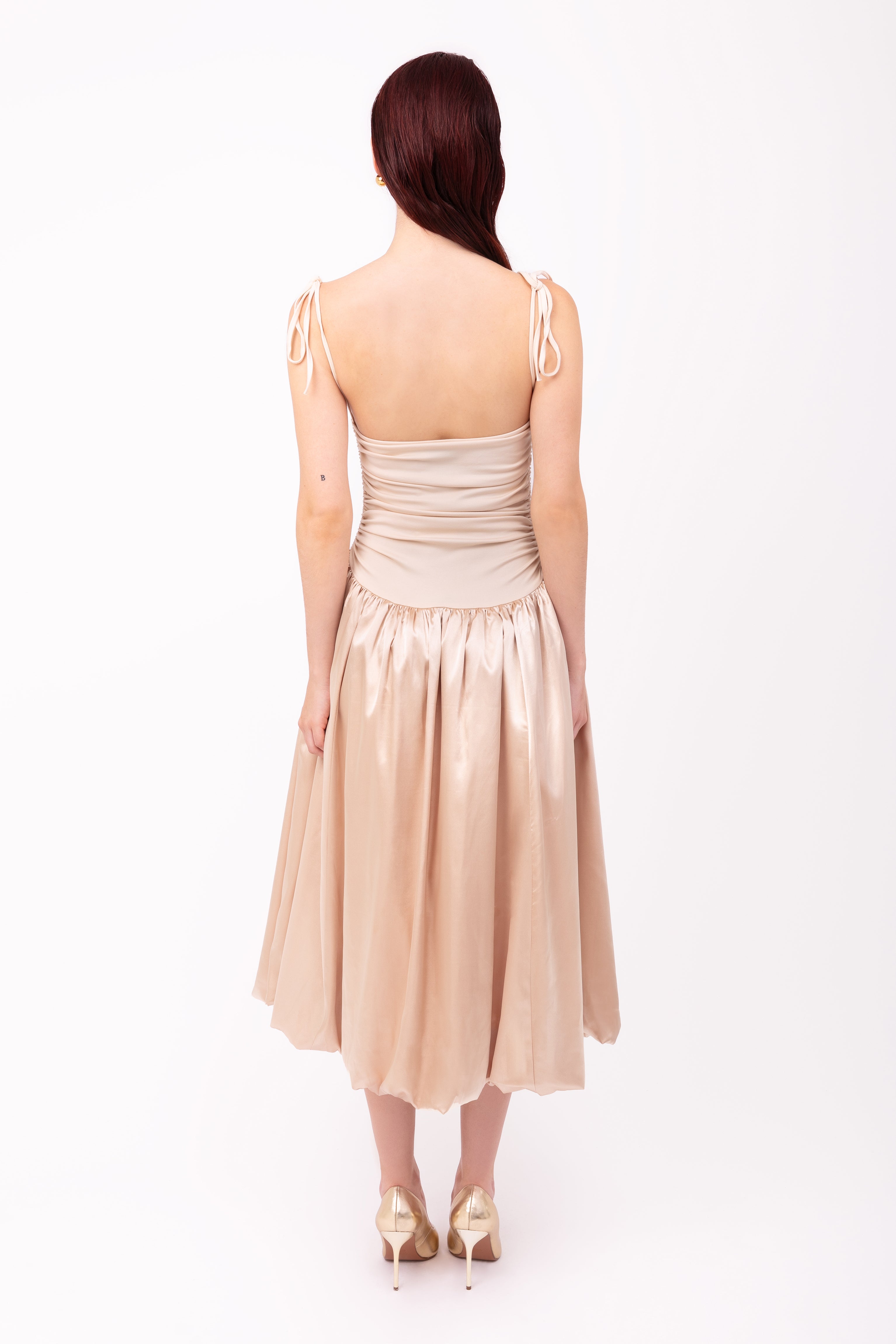 Alexa Rich Cotton Champagne Satin Puffball Dress