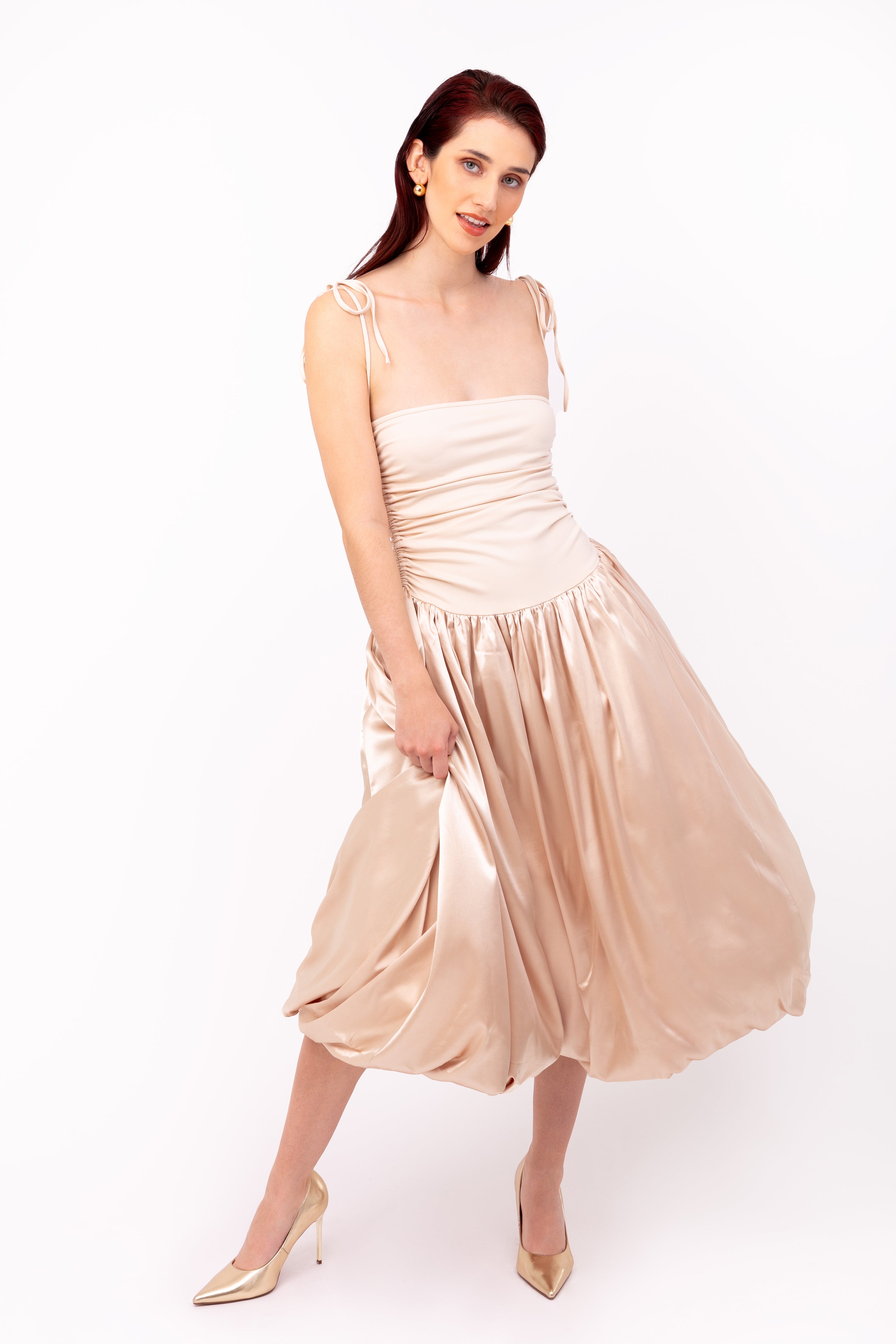 Alexa Rich Cotton Champagne Satin Puffball Dress