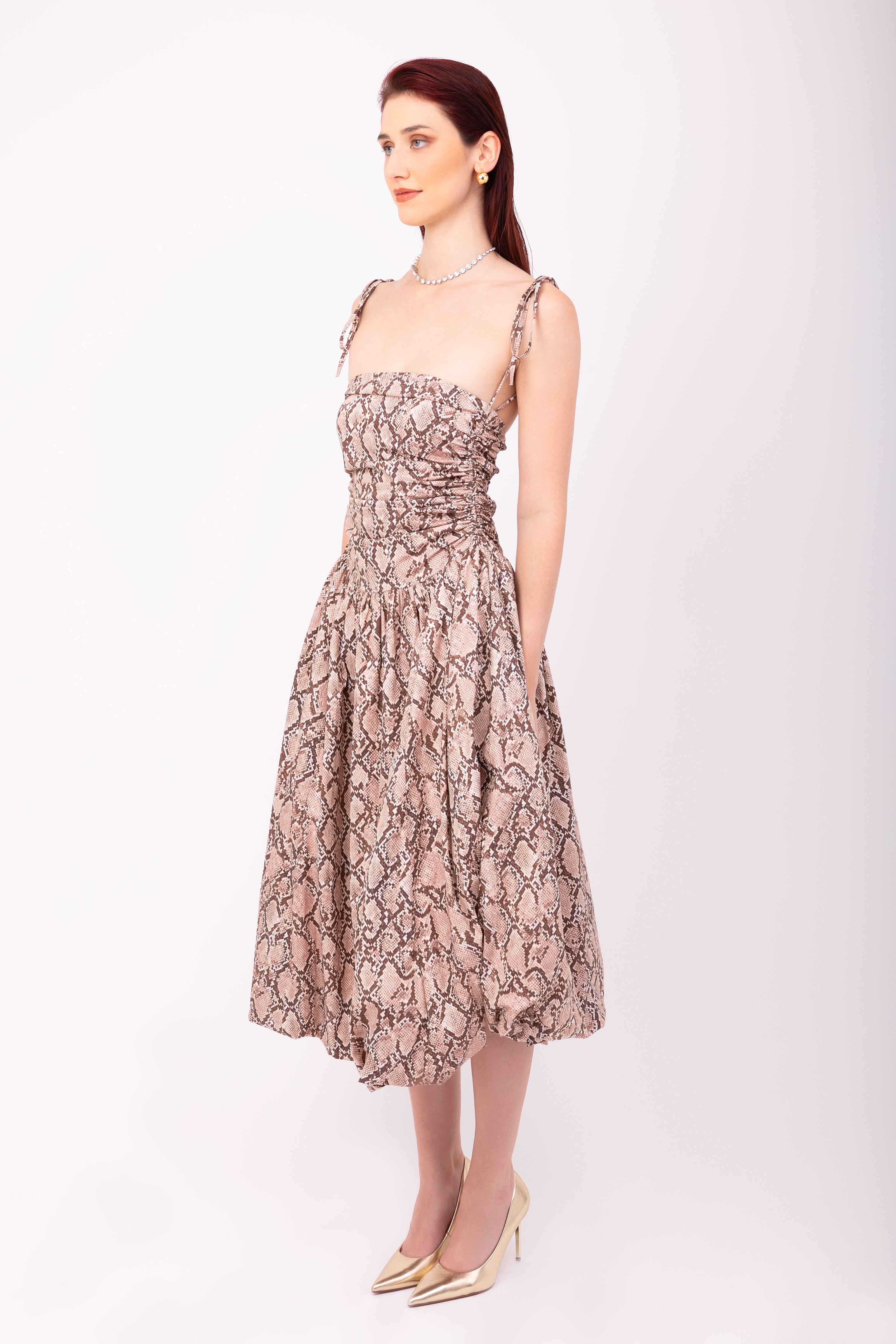 Alexa Rich Cotton Snake Print Puffball Dress
