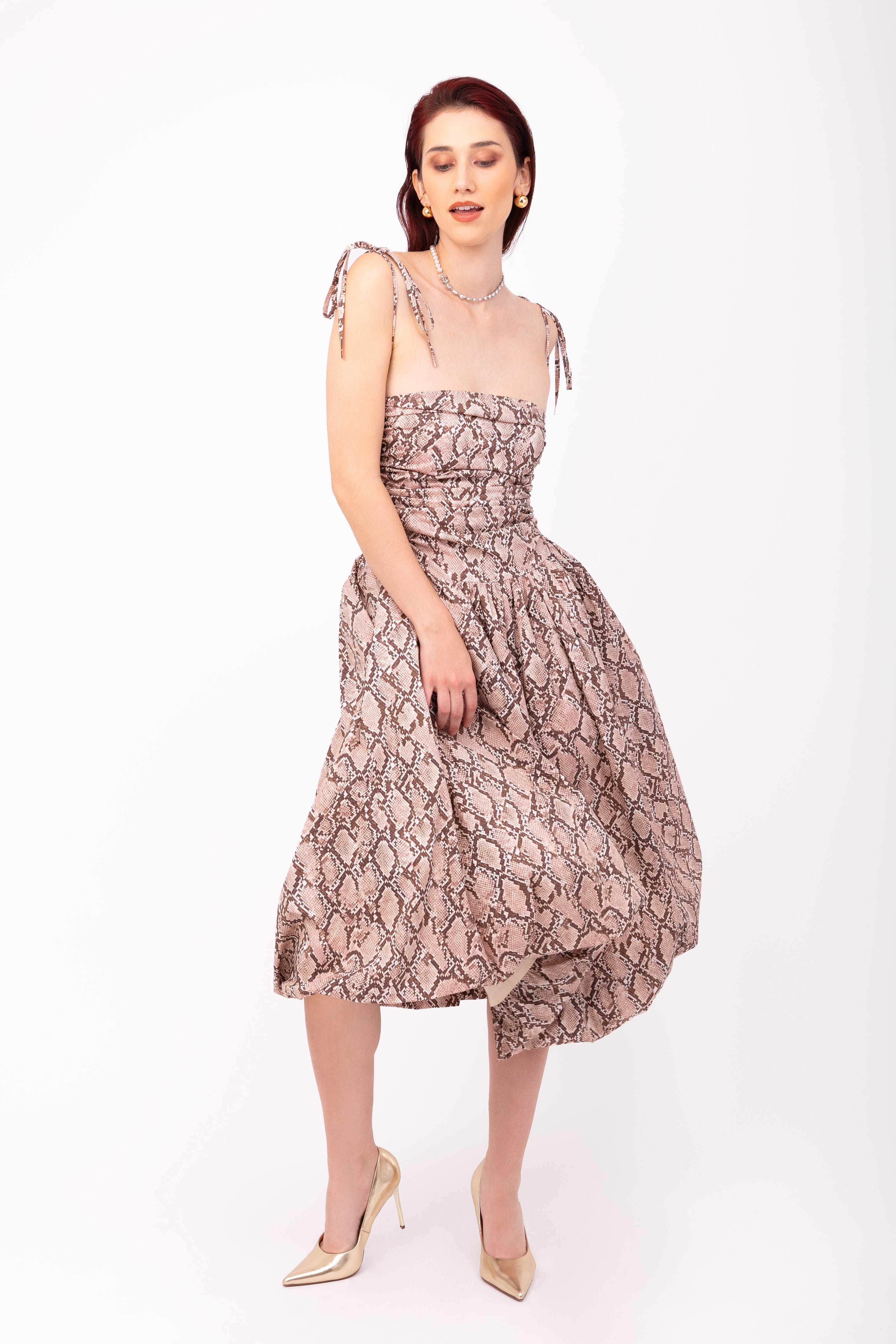 Alexa Rich Cotton Snake Print Puffball Dress