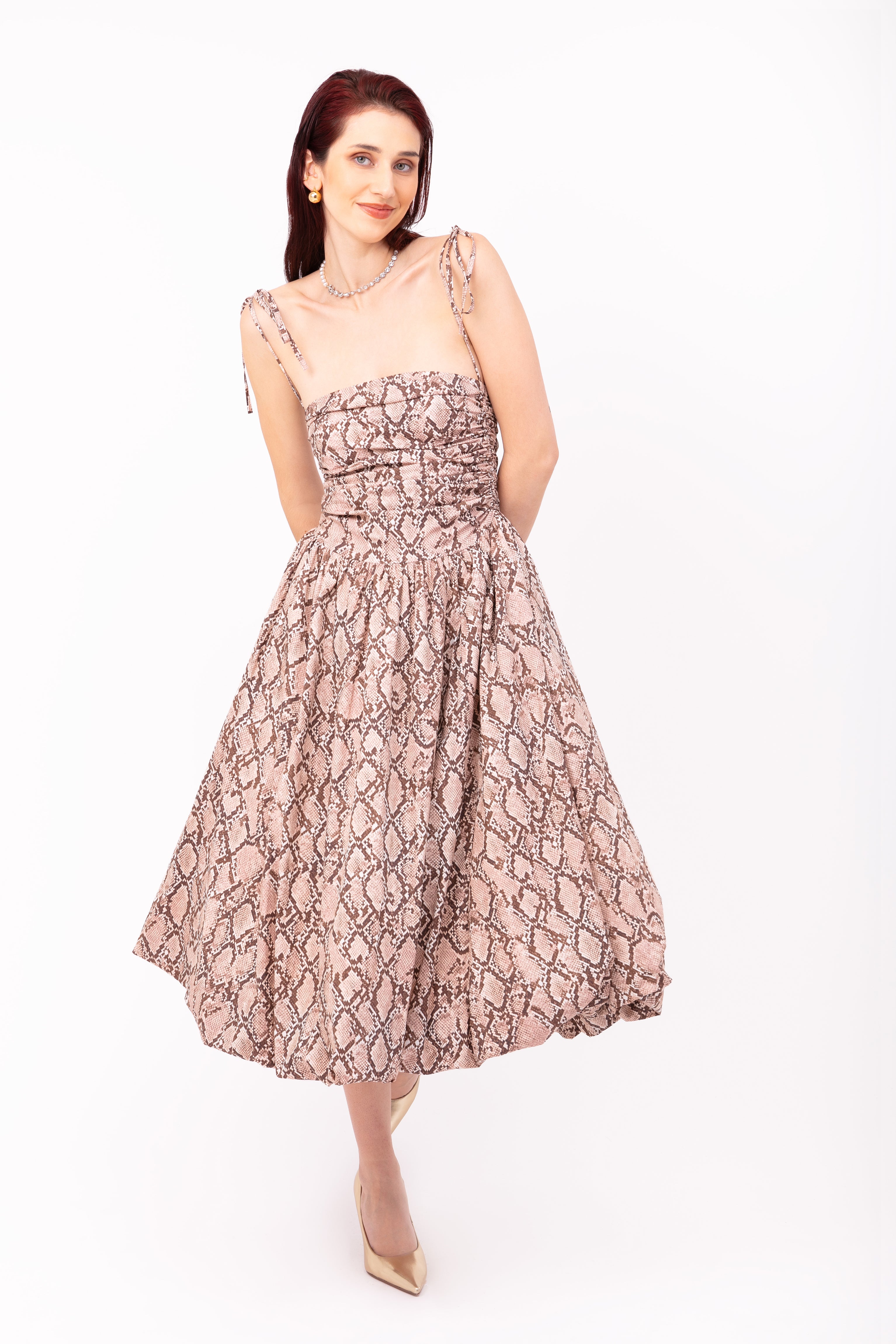 Alexa Rich Cotton Snake Print Puffball Dress